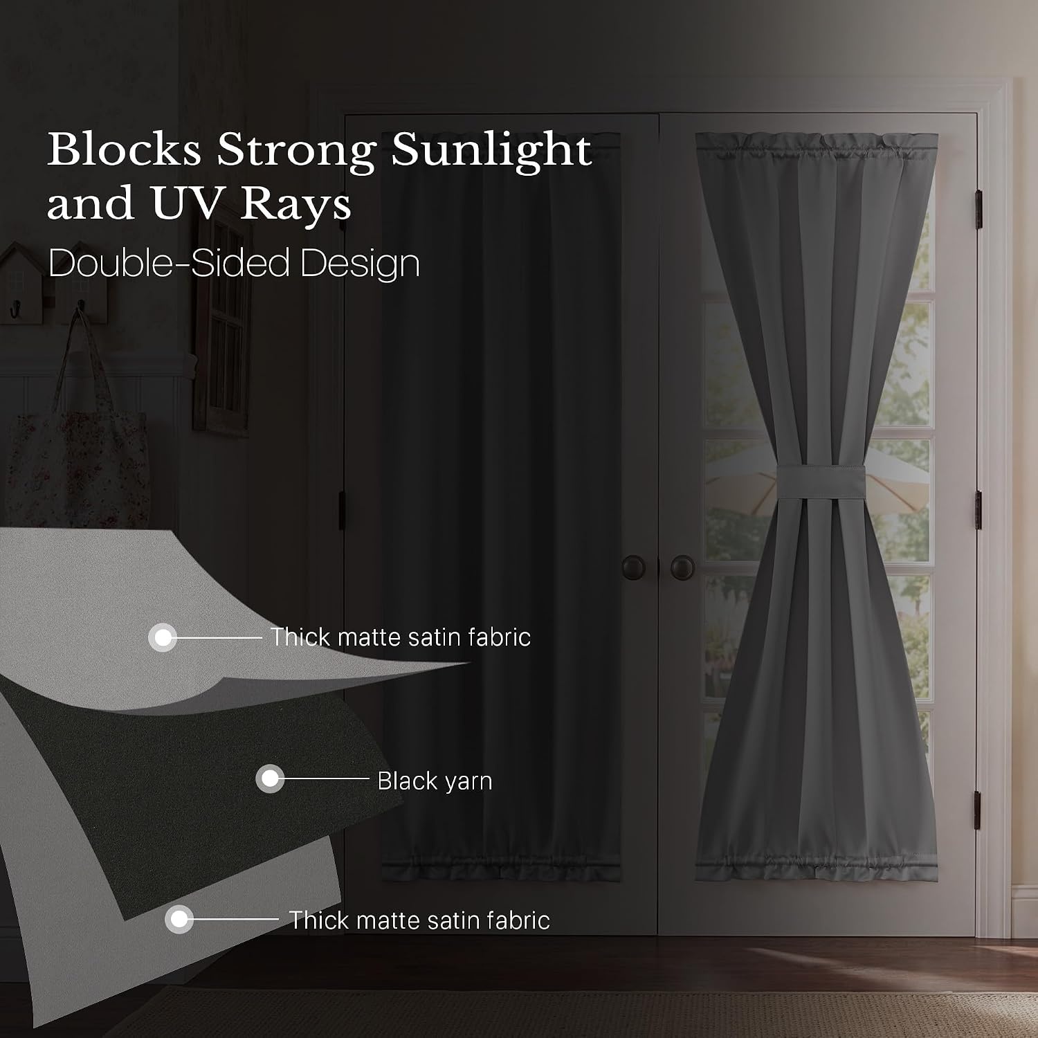 image:imageNICETOWN Stone Blue Blackout Door Curtains with Tieback for French WindowPewter