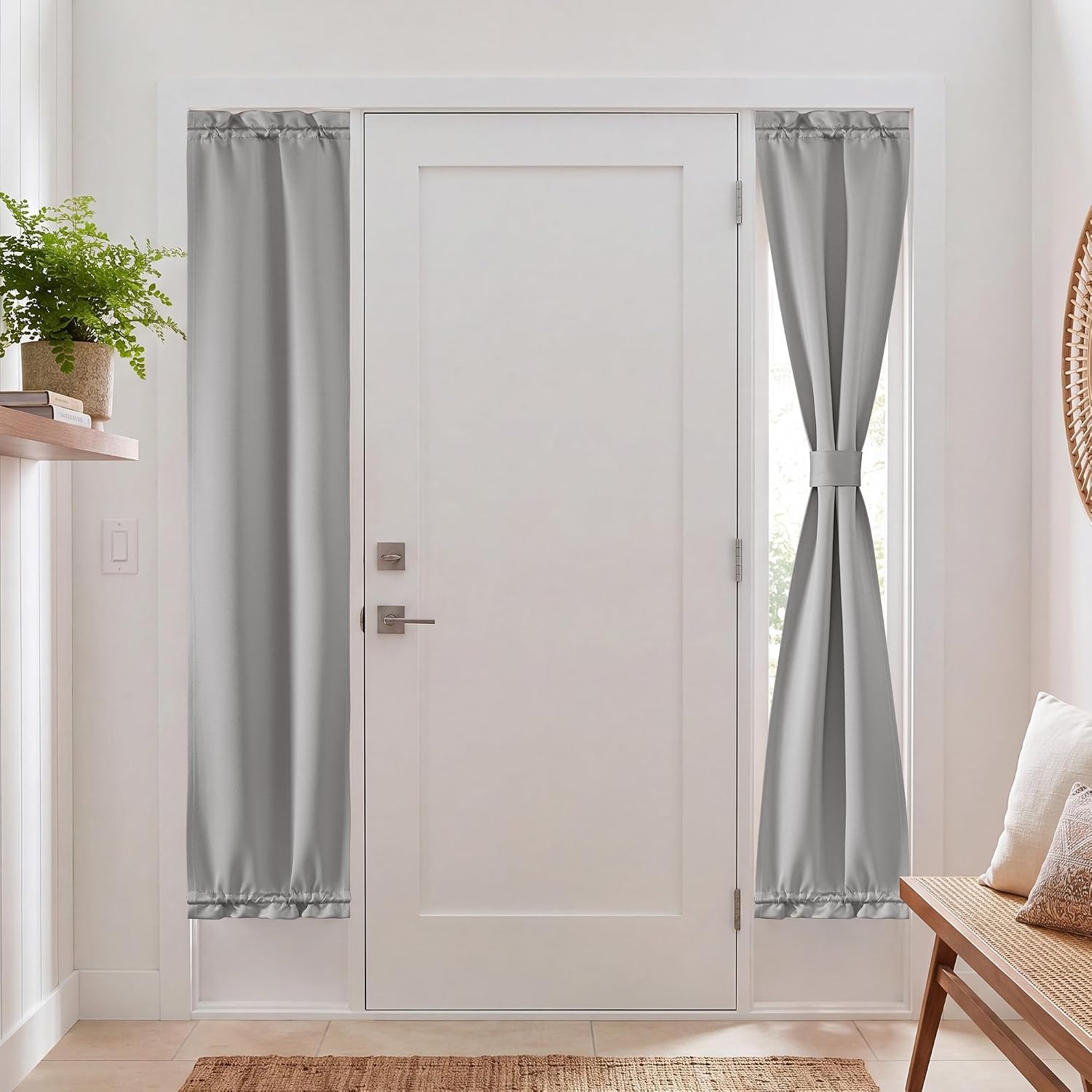 image:imageNICETOWN Stone Blue Blackout Door Curtains with Tieback for French WindowPewter