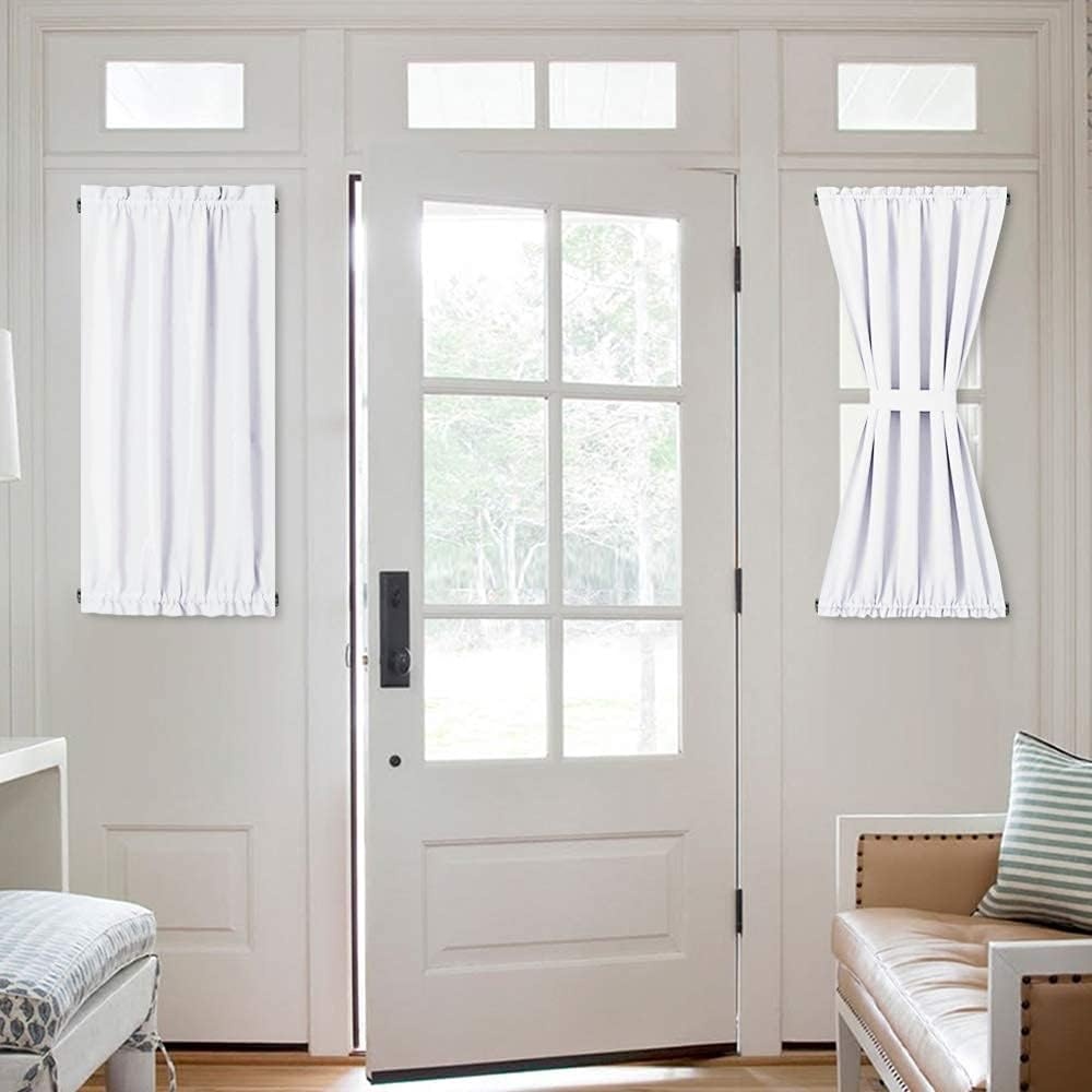 image:imageNICETOWN Stone Blue Blackout Door Curtains with Tieback for French WindowPure White