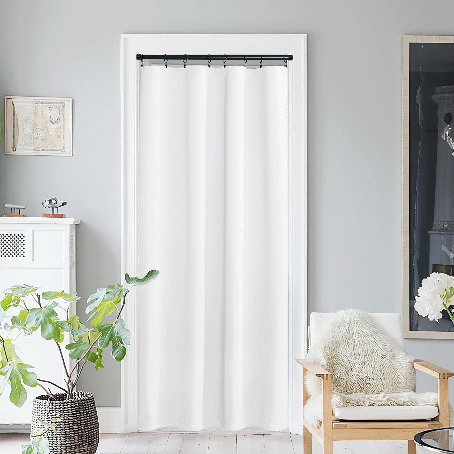image:imageNICETOWN Stone Blue Blackout Door Curtains with Tieback for French WindowPure White
