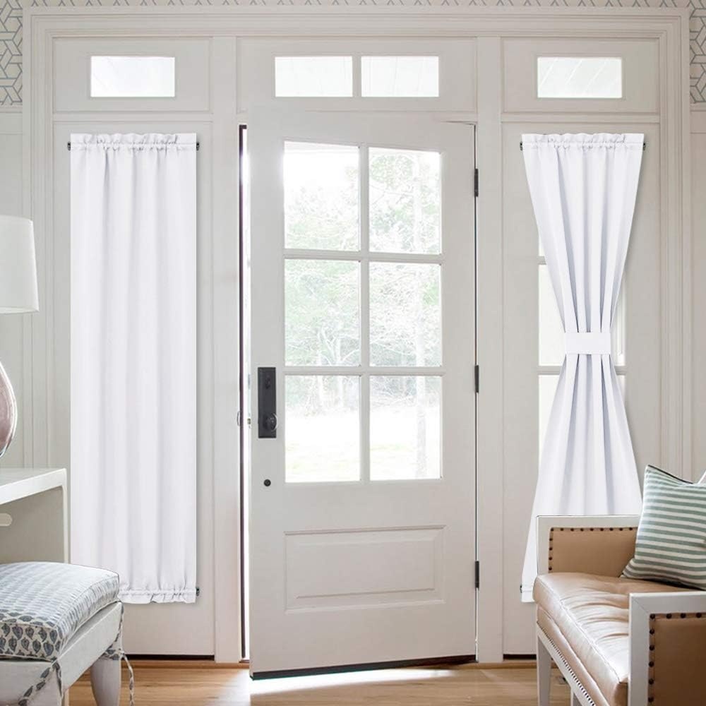 image:imageNICETOWN Stone Blue Blackout Door Curtains with Tieback for French WindowPure White