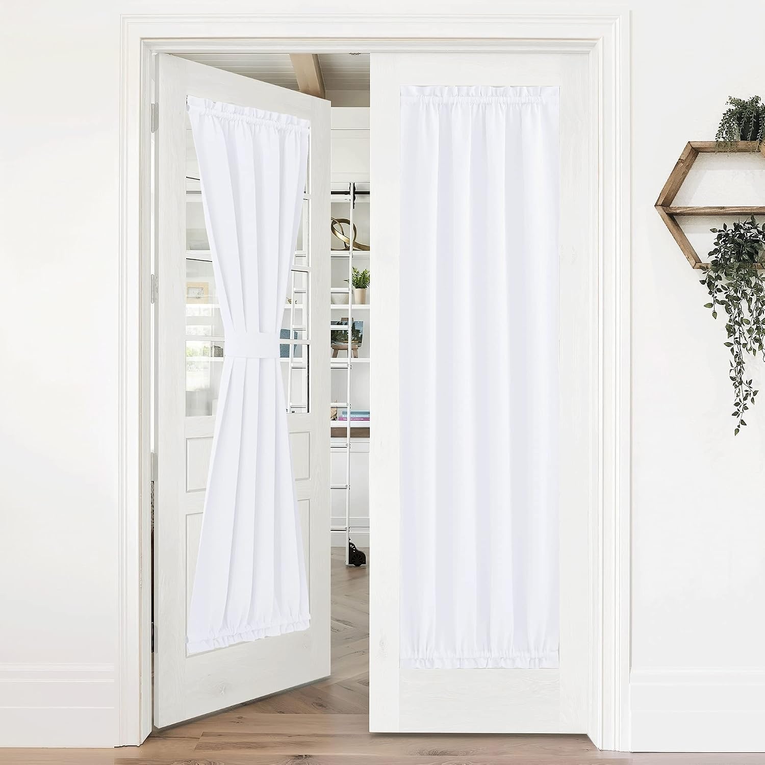 image:imageNICETOWN Stone Blue Blackout Door Curtains with Tieback for French WindowPure White