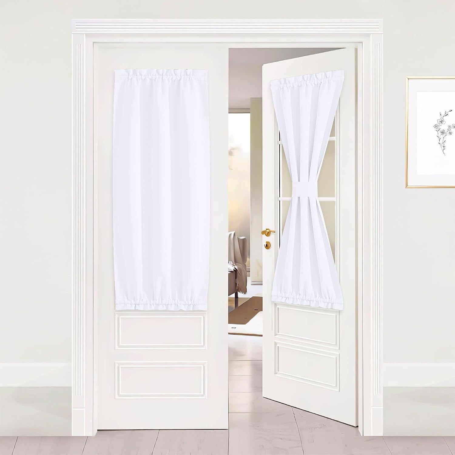 image:imageNICETOWN Stone Blue Blackout Door Curtains with Tieback for French WindowPure White