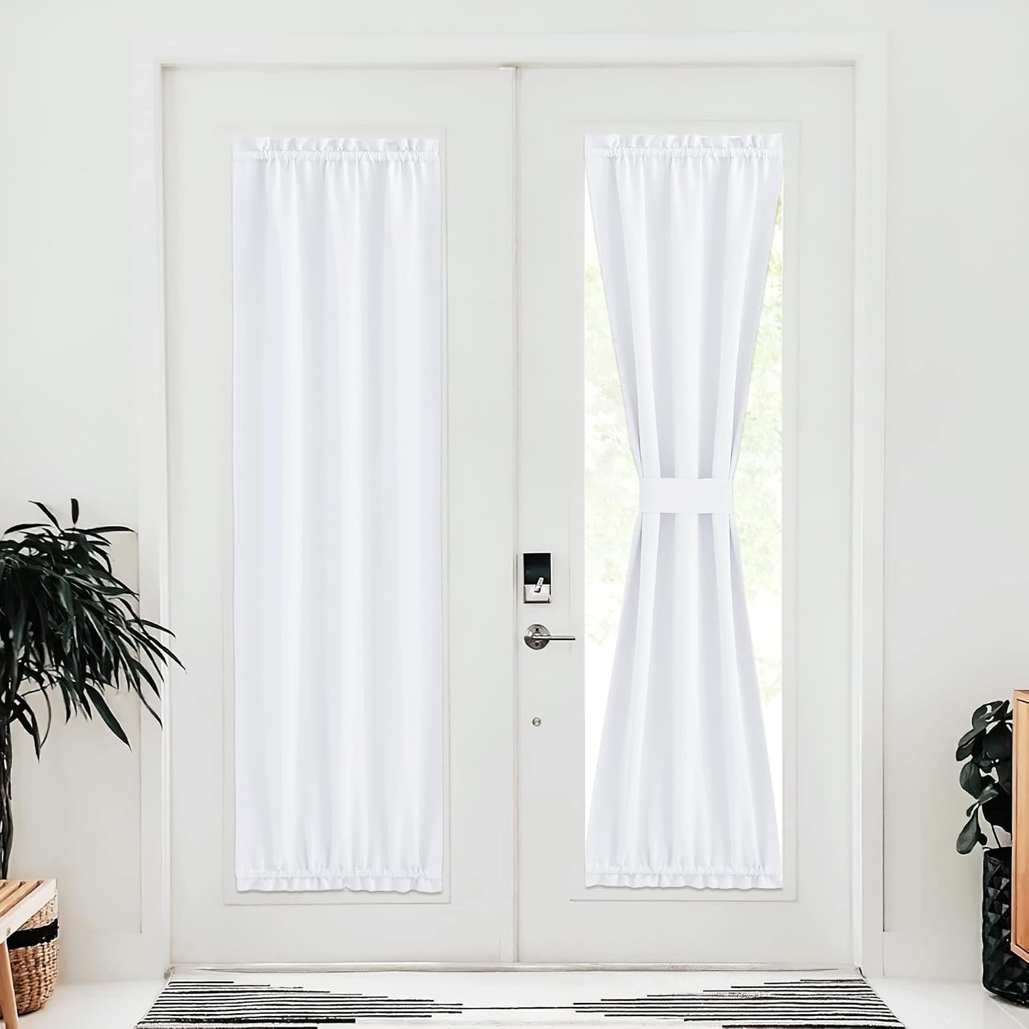image:imageNICETOWN Stone Blue Blackout Door Curtains with Tieback for French WindowPure White