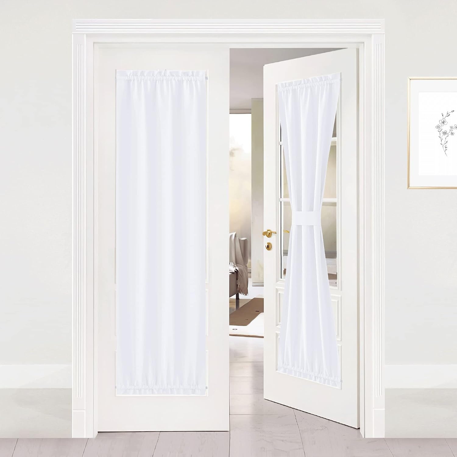 image:imageNICETOWN Stone Blue Blackout Door Curtains with Tieback for French WindowPure White