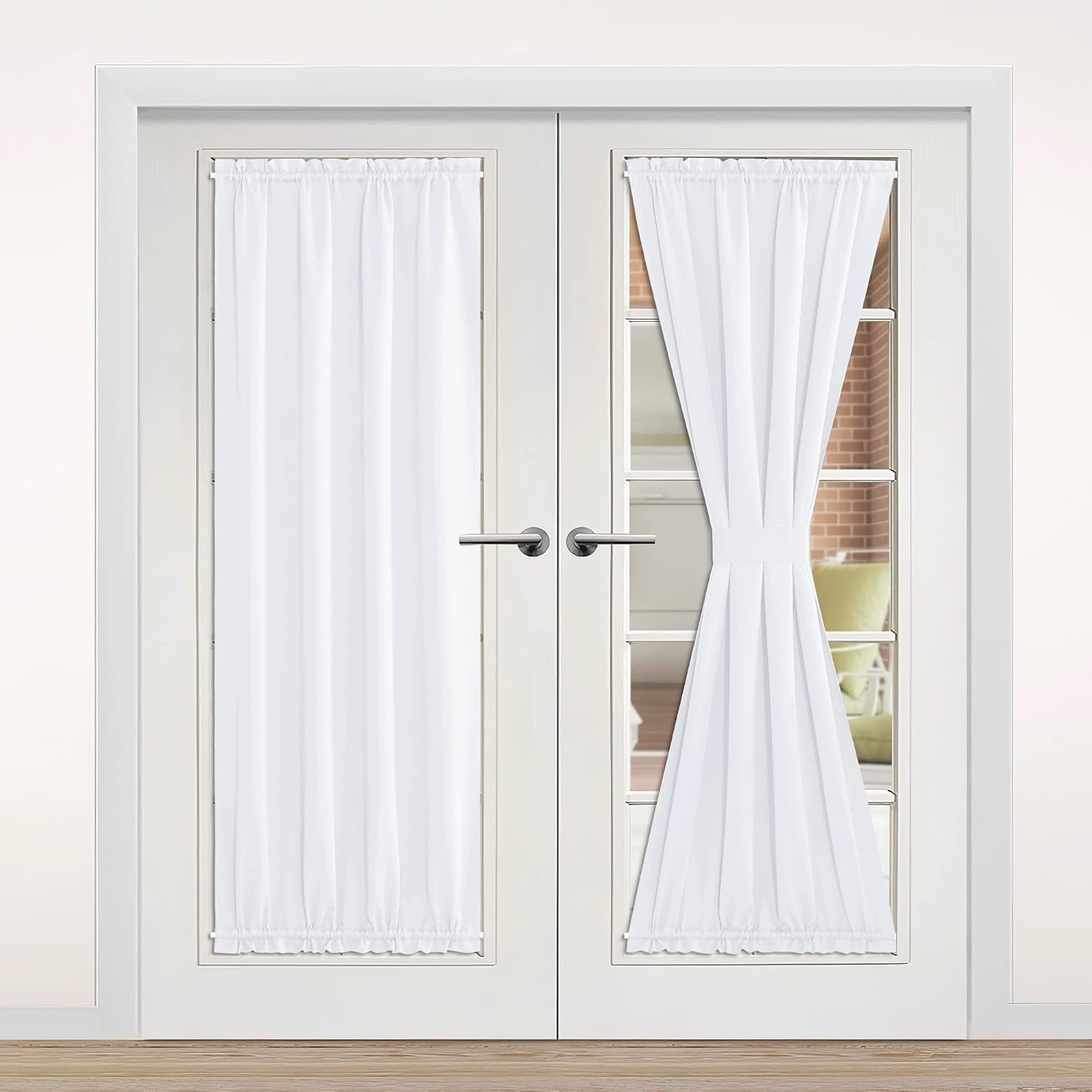 image:imageNICETOWN Stone Blue Blackout Door Curtains with Tieback for French WindowPure White