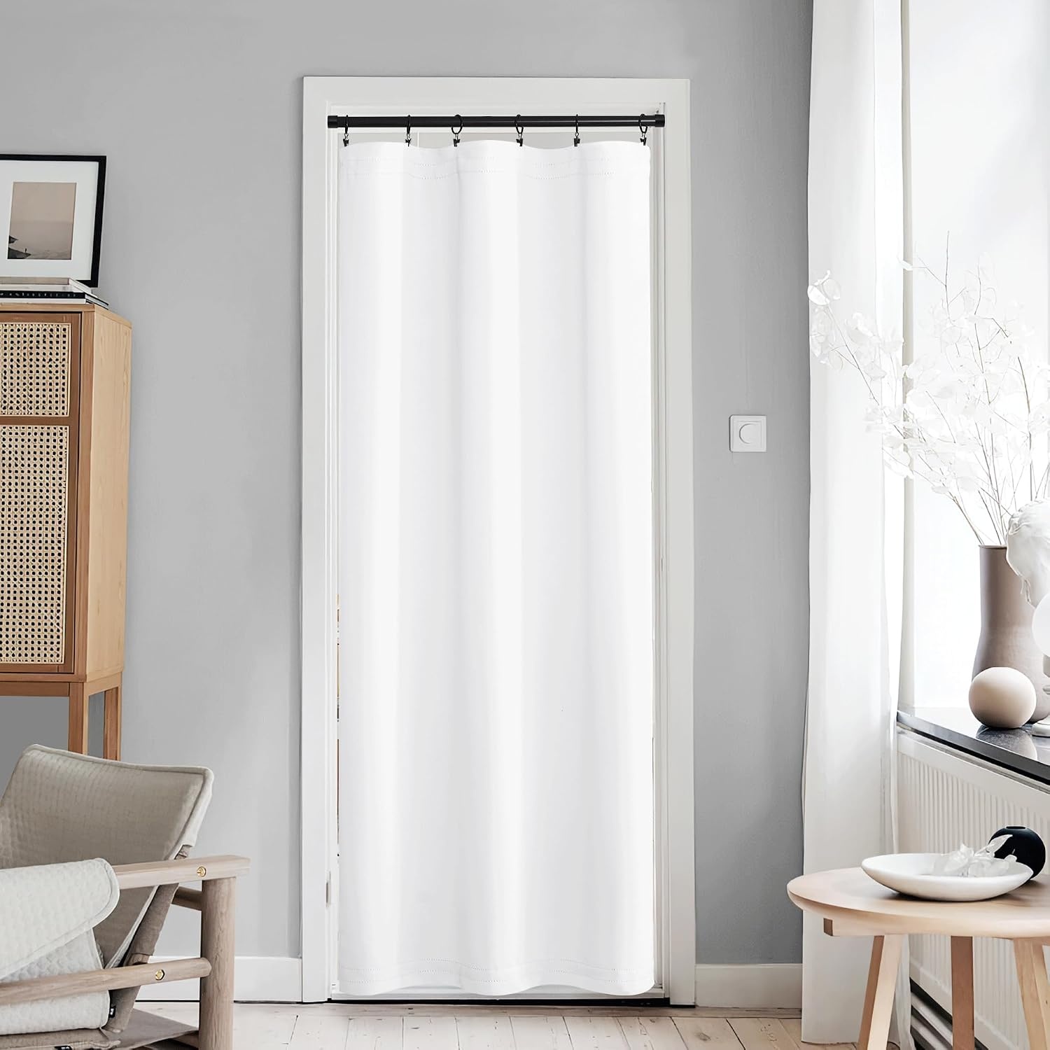image:imageNICETOWN Stone Blue Blackout Door Curtains with Tieback for French WindowPure White