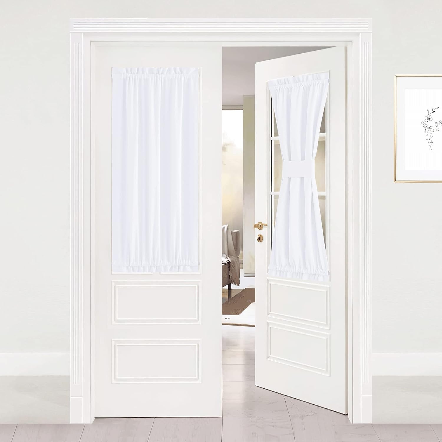 image:imageNICETOWN Stone Blue Blackout Door Curtains with Tieback for French WindowPure White