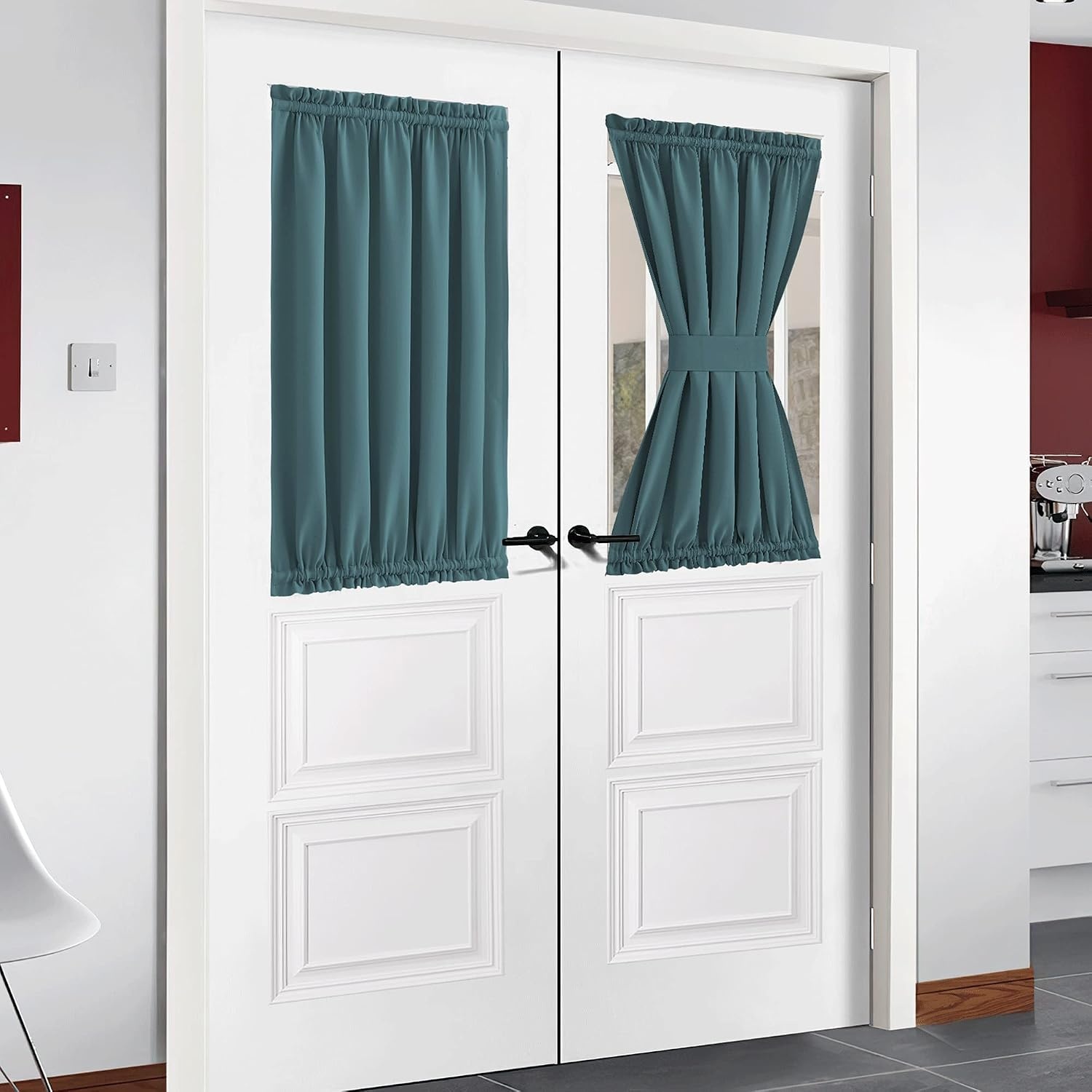 image:imageNICETOWN Stone Blue Blackout Door Curtains with Tieback for French WindowSea Teal