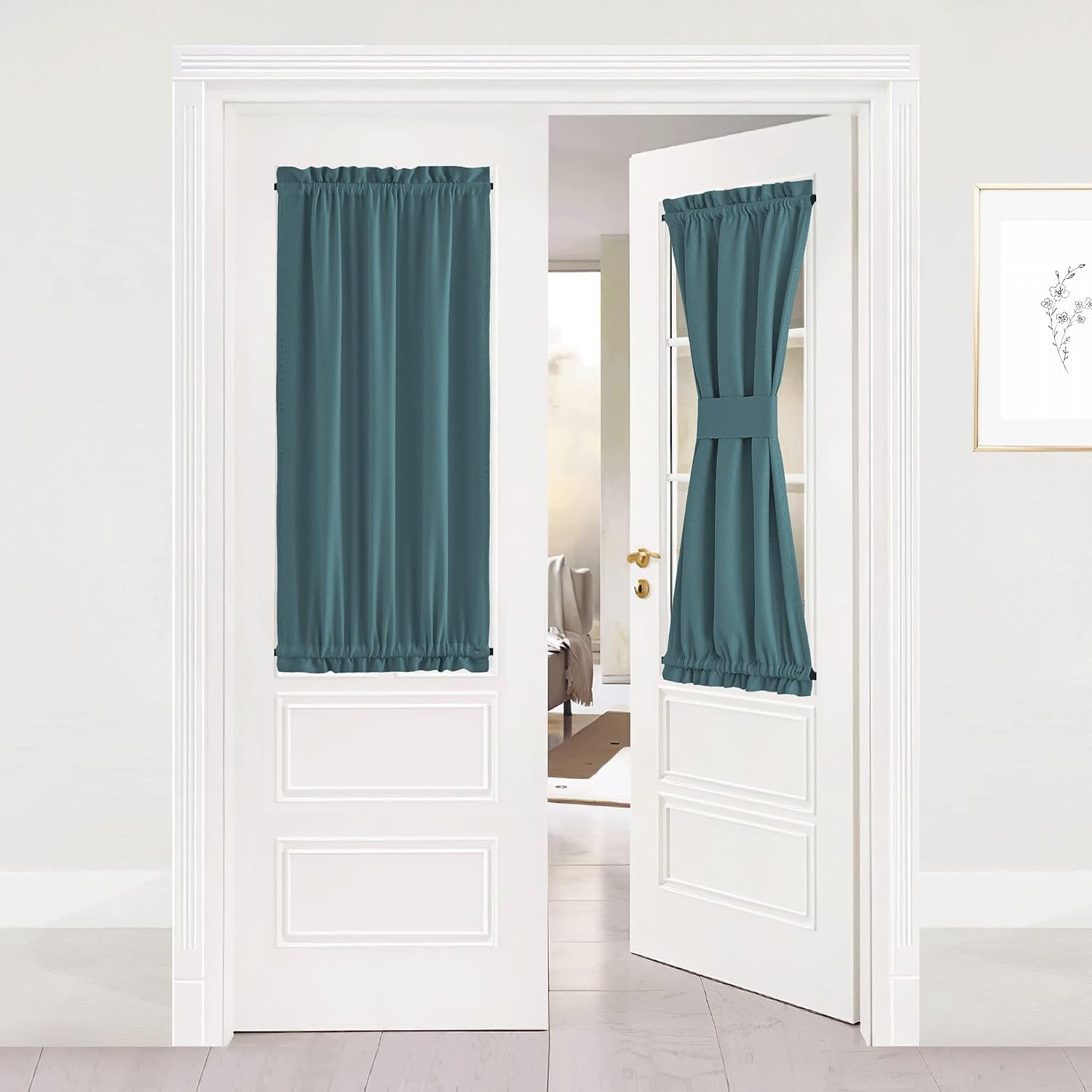 image:imageNICETOWN Stone Blue Blackout Door Curtains with Tieback for French WindowSea Teal