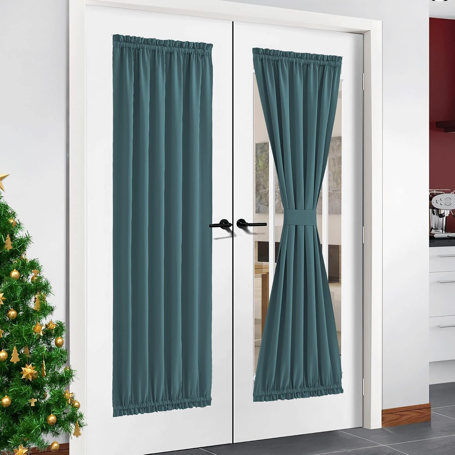 image:imageNICETOWN Stone Blue Blackout Door Curtains with Tieback for French WindowSea Teal