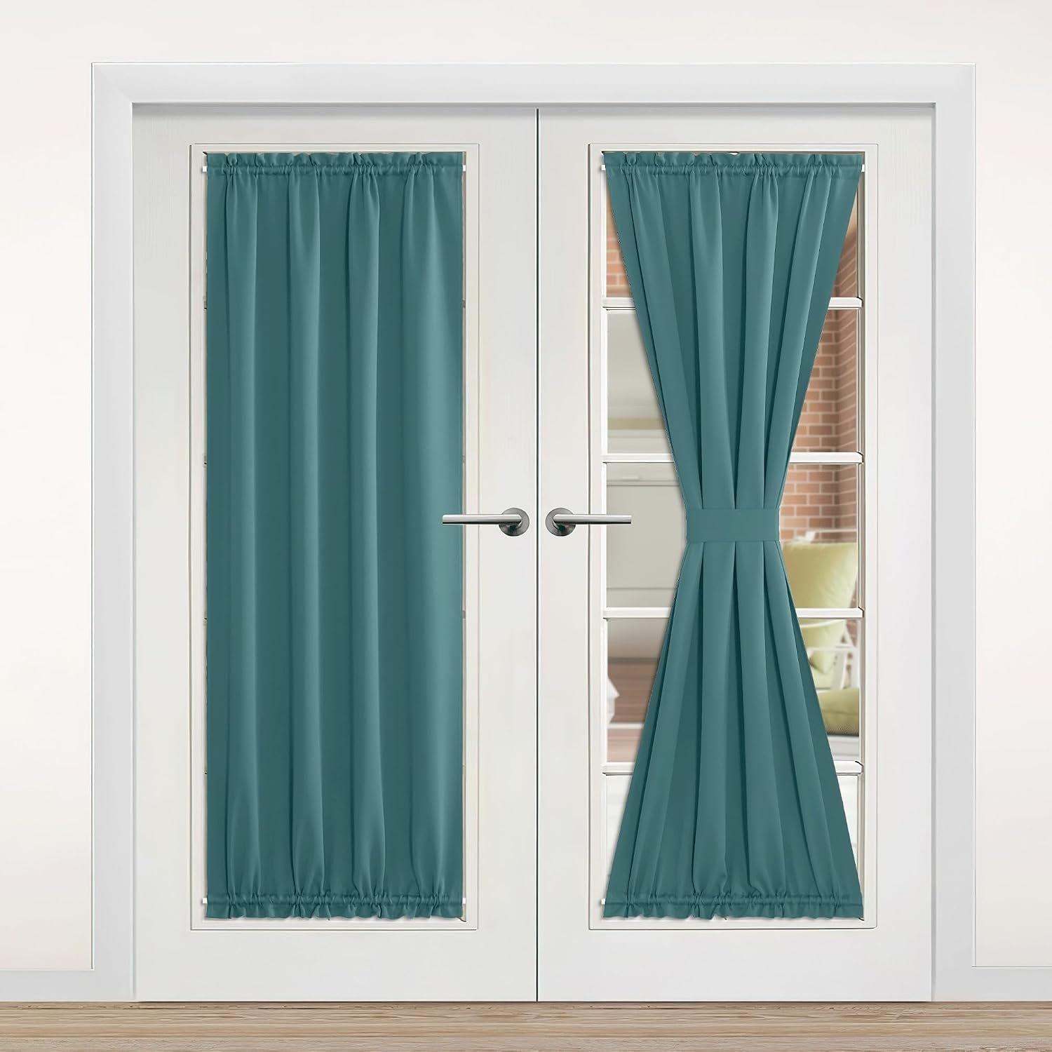 image:imageNICETOWN Stone Blue Blackout Door Curtains with Tieback for French WindowSea Teal