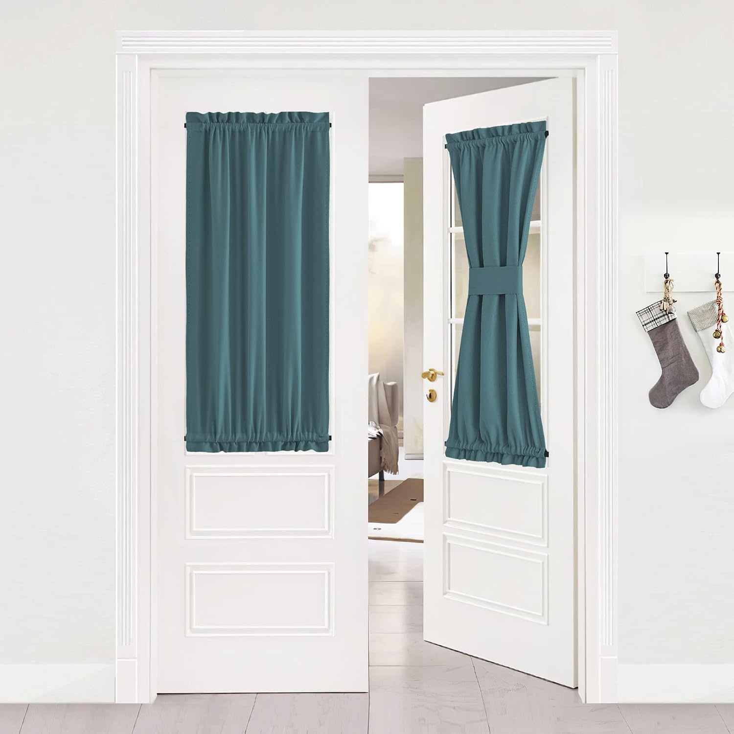 image:imageNICETOWN Stone Blue Blackout Door Curtains with Tieback for French WindowSea Teal