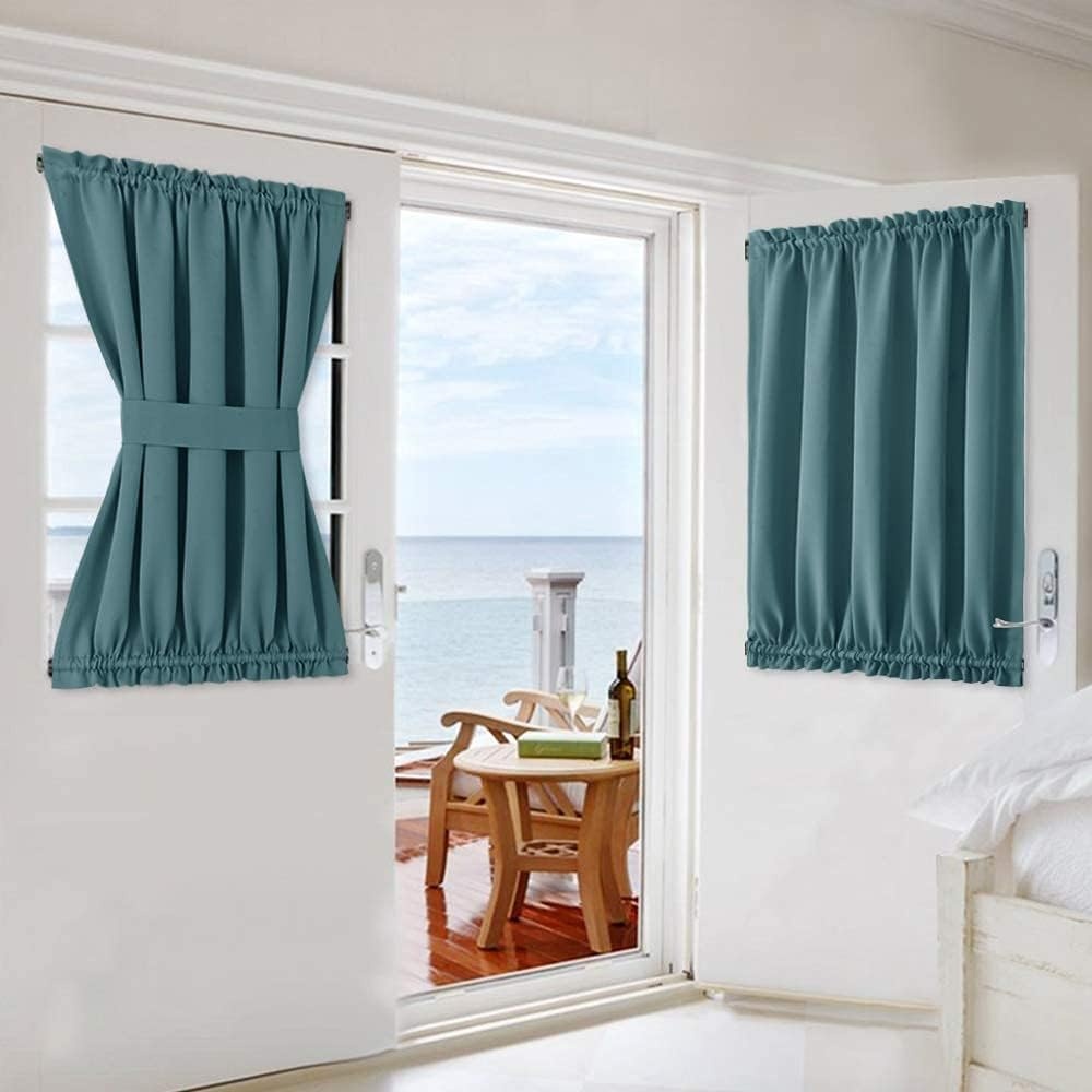 image:imageNICETOWN Stone Blue Blackout Door Curtains with Tieback for French WindowSea Teal