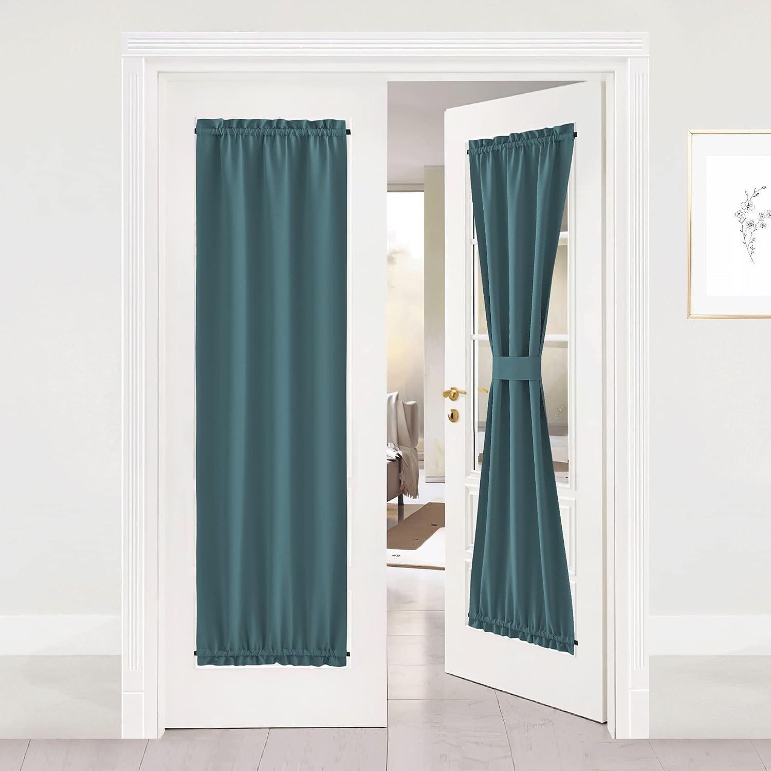 image:imageNICETOWN Stone Blue Blackout Door Curtains with Tieback for French WindowSea Teal