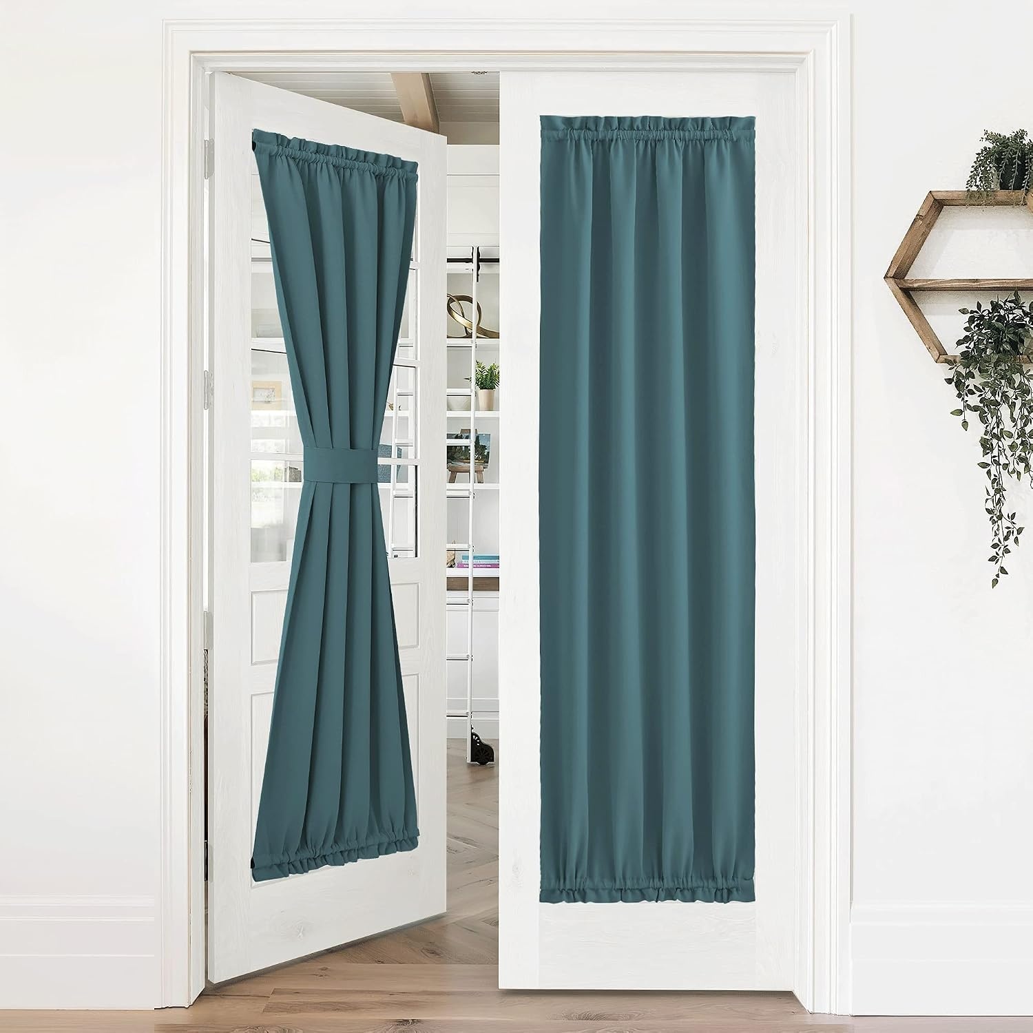 image:imageNICETOWN Stone Blue Blackout Door Curtains with Tieback for French WindowSea Teal