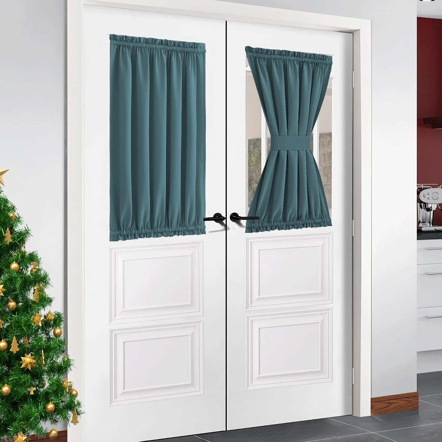 image:imageNICETOWN Stone Blue Blackout Door Curtains with Tieback for French WindowSea Teal