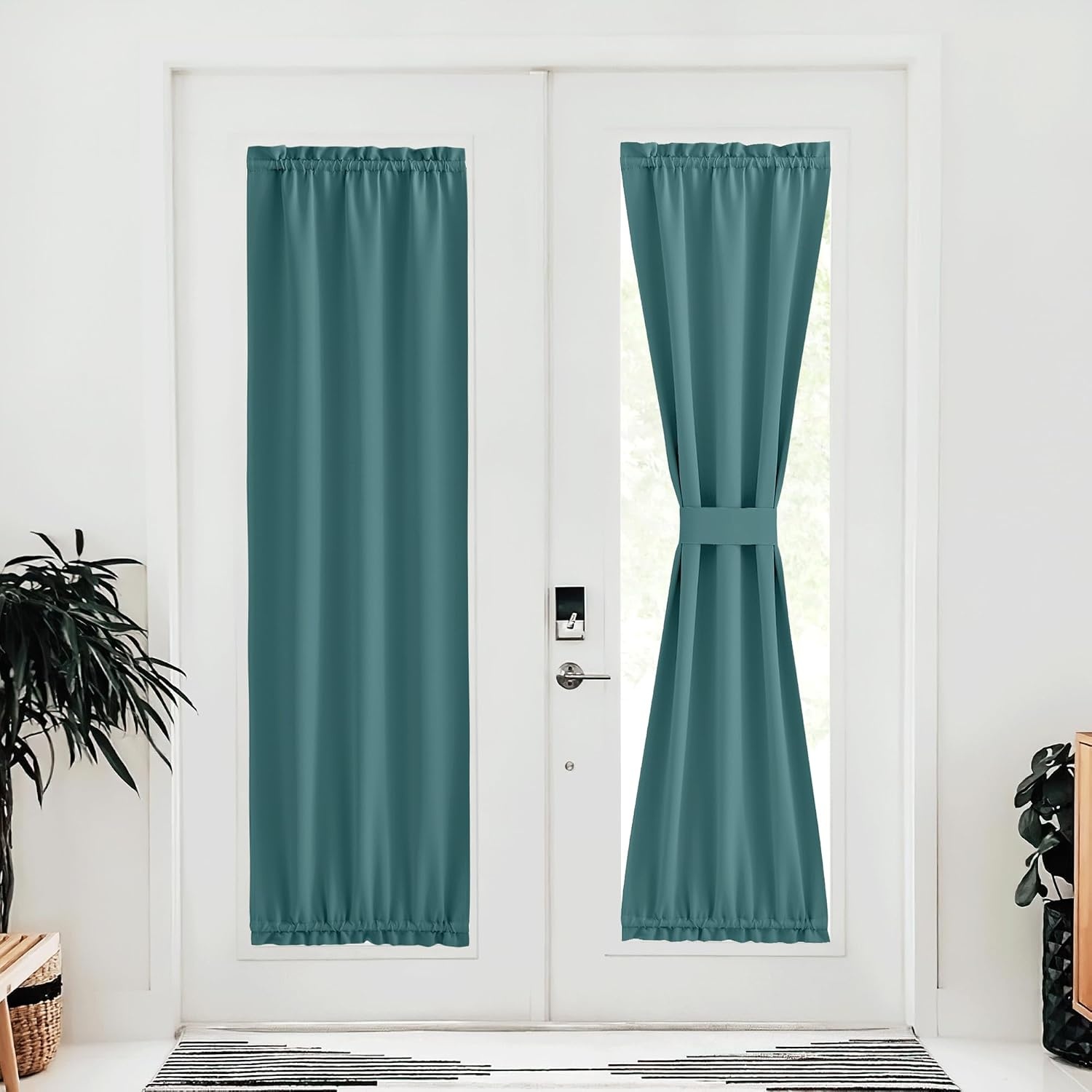 image:imageNICETOWN Stone Blue Blackout Door Curtains with Tieback for French WindowSea Teal