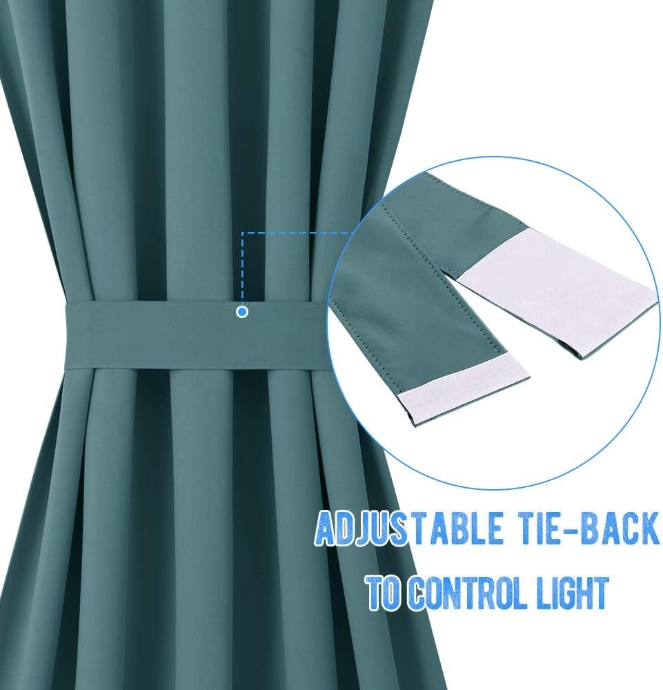 image:imageNICETOWN Stone Blue Blackout Door Curtains with Tieback for French WindowSea Teal