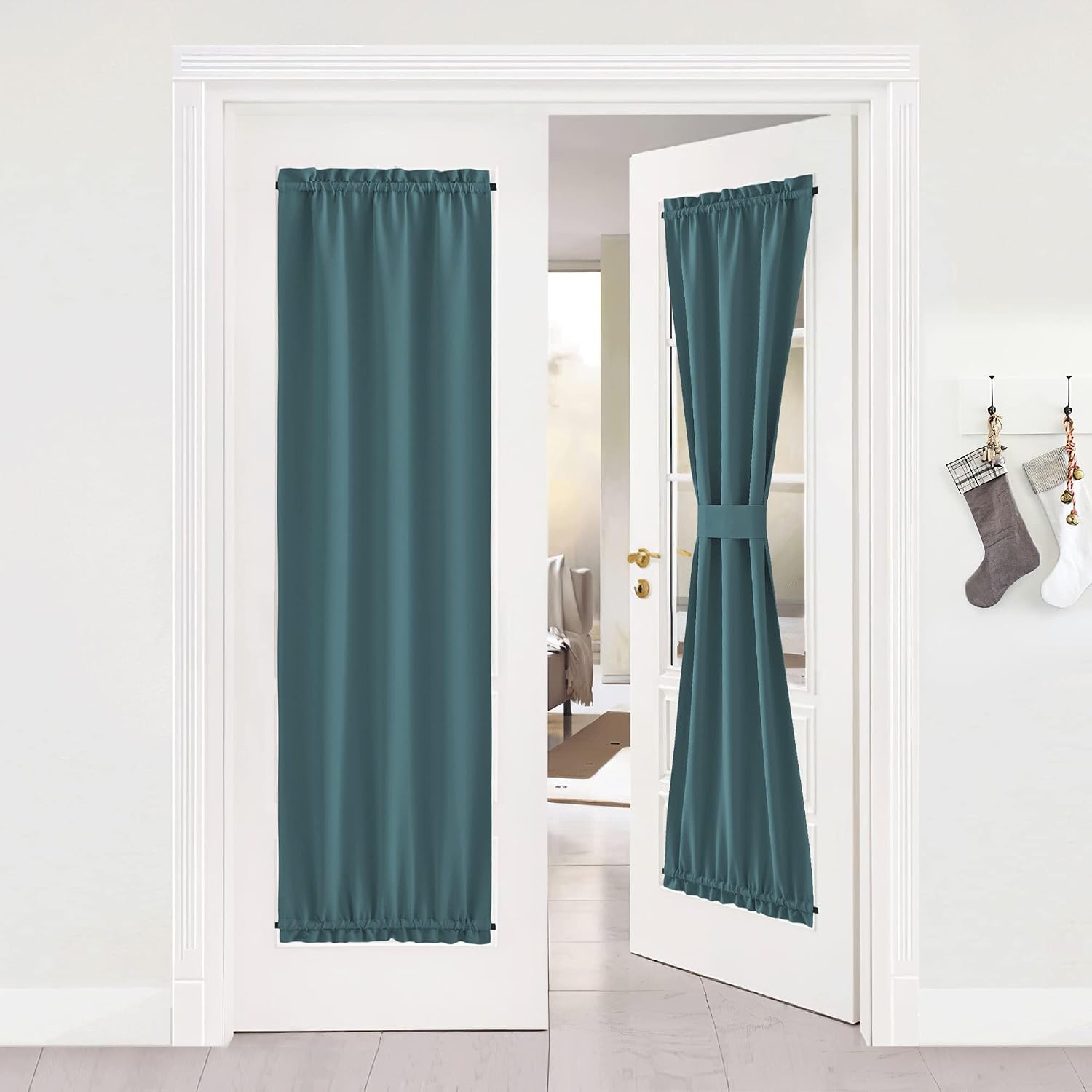 image:imageNICETOWN Stone Blue Blackout Door Curtains with Tieback for French WindowSea Teal