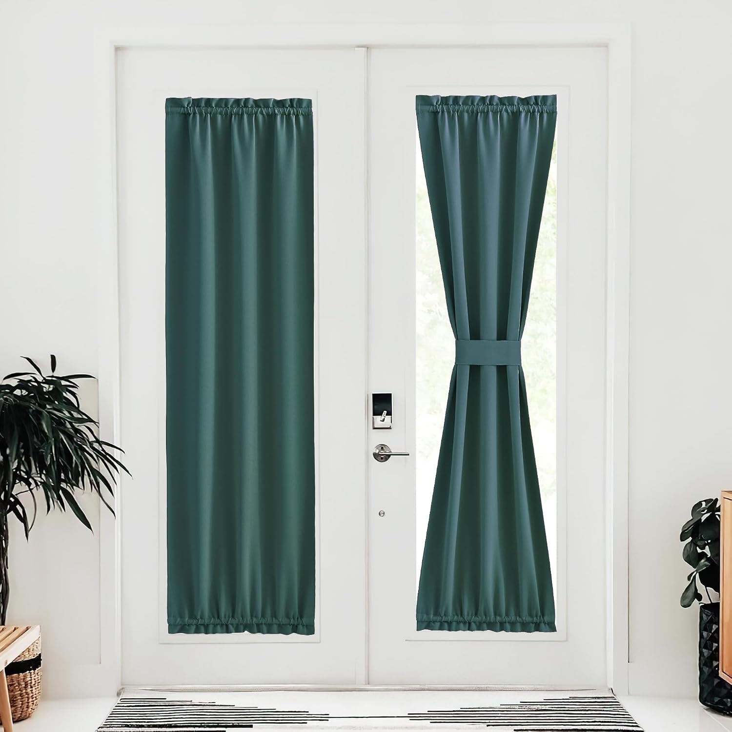 image:imageNICETOWN Stone Blue Blackout Door Curtains with Tieback for French WindowSea Teal