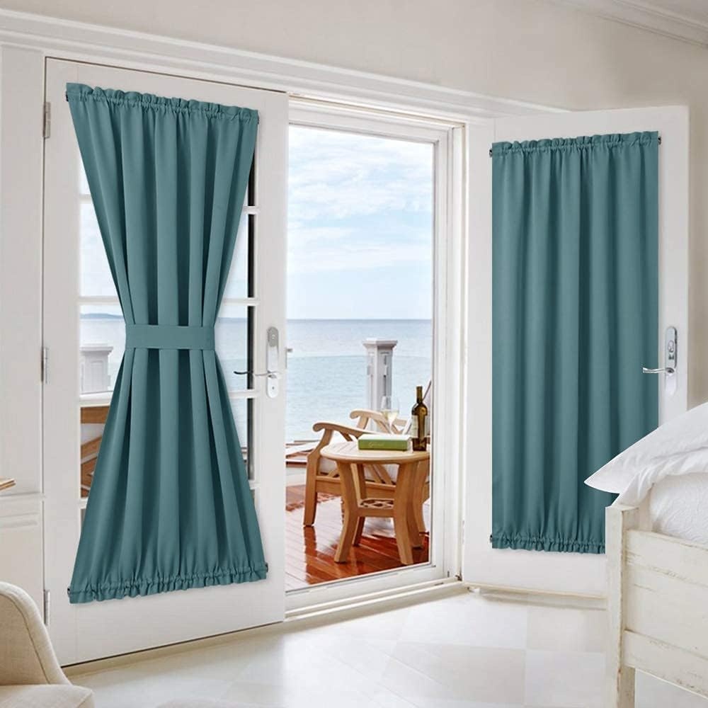 image:imageNICETOWN Stone Blue Blackout Door Curtains with Tieback for French WindowSea Teal