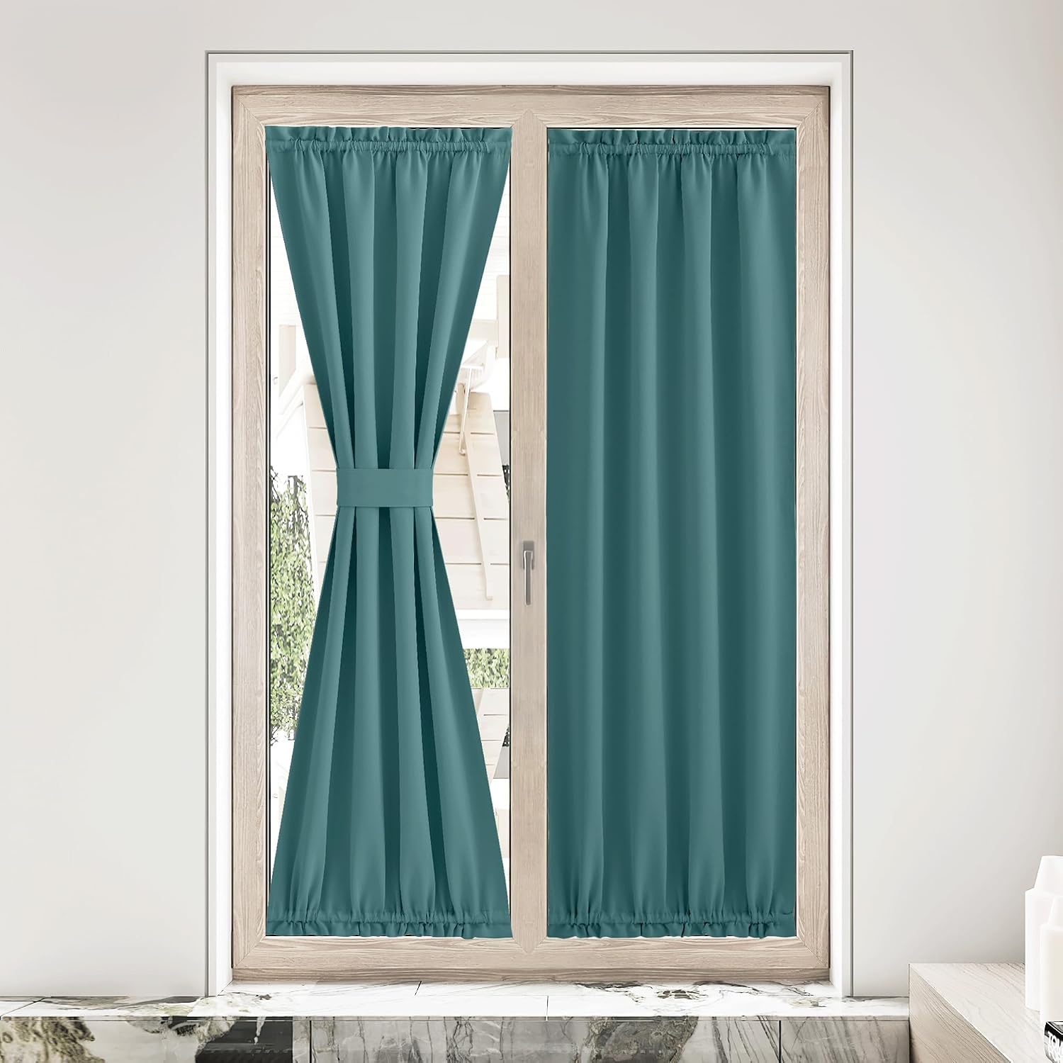 image:imageNICETOWN Stone Blue Blackout Door Curtains with Tieback for French WindowSea Teal