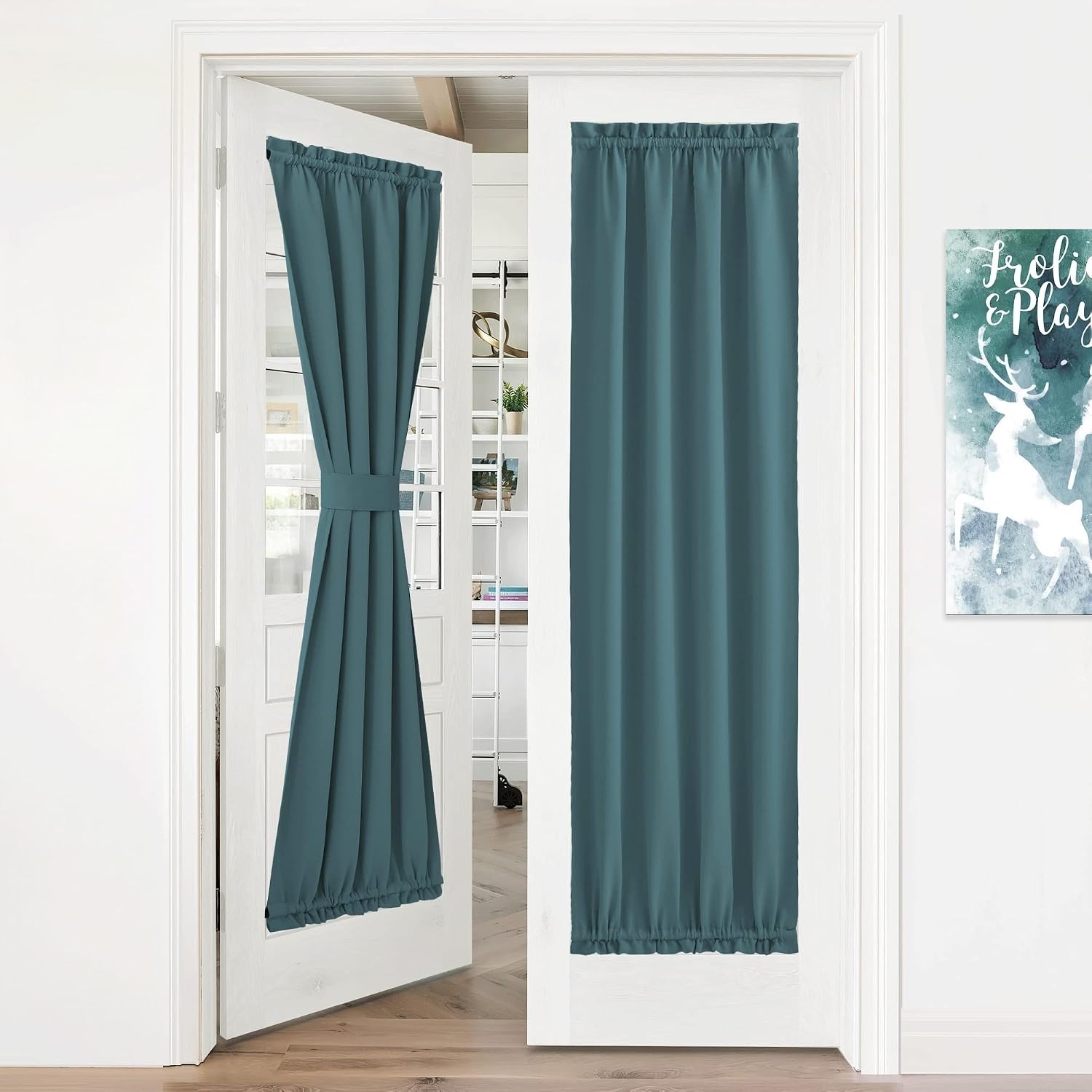 image:imageNICETOWN Stone Blue Blackout Door Curtains with Tieback for French WindowSea Teal