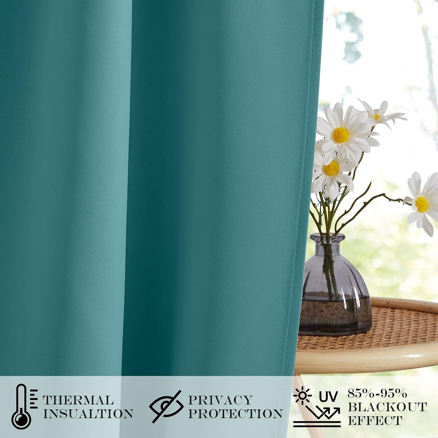 image:imageNICETOWN Stone Blue Blackout Door Curtains with Tieback for French WindowSea Teal