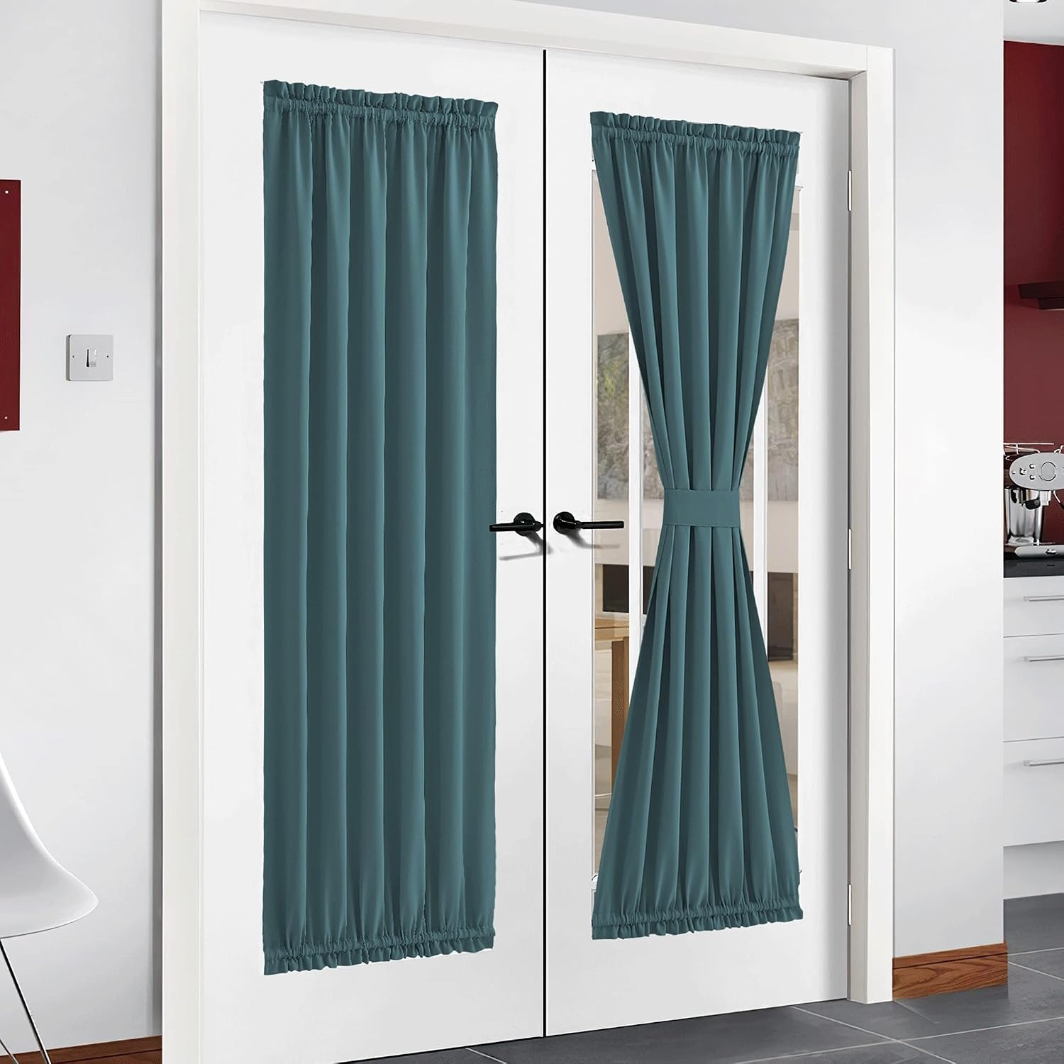 image:imageNICETOWN Stone Blue Blackout Door Curtains with Tieback for French WindowSea Teal