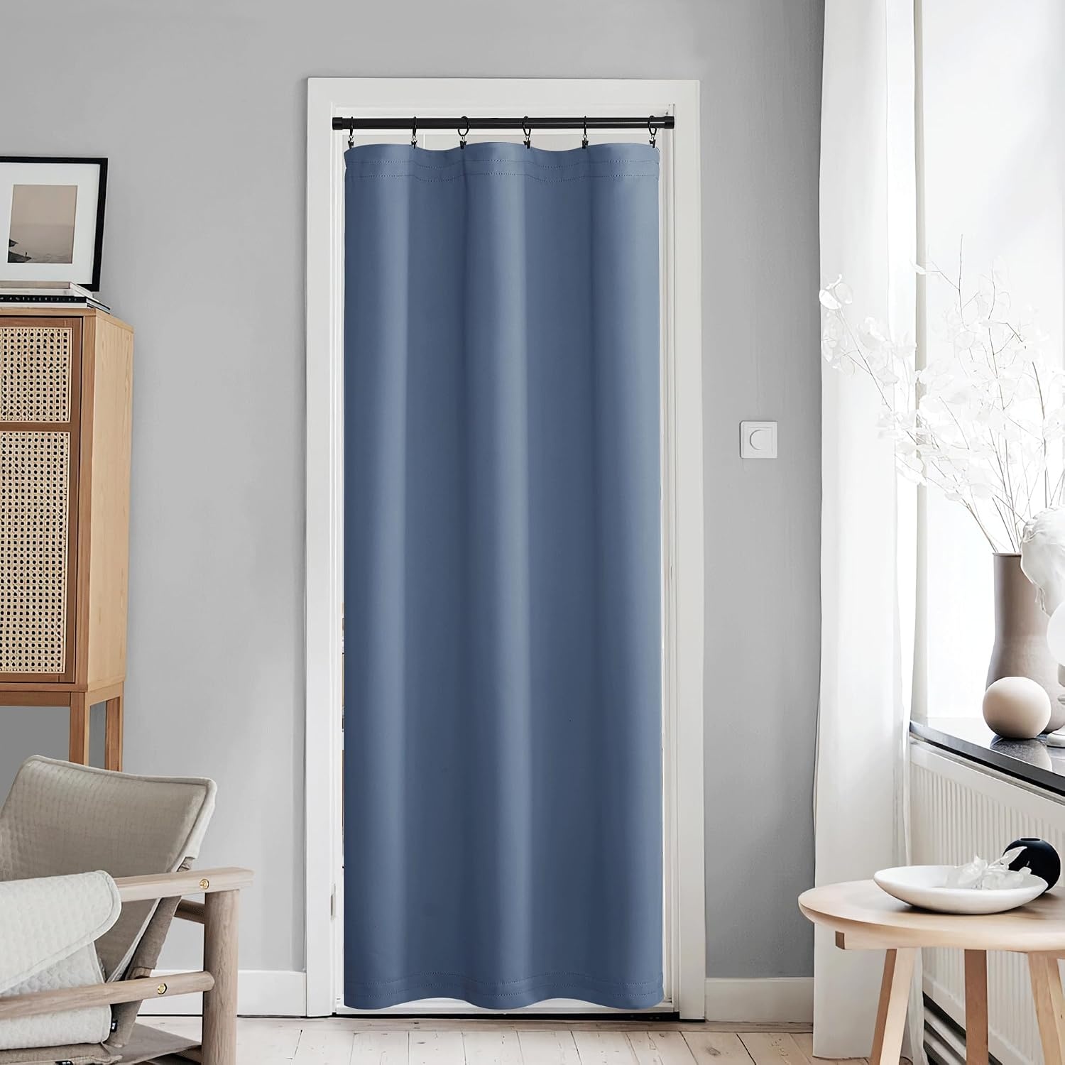 image:imageNICETOWN Stone Blue Blackout Door Curtains with Tieback for French WindowStone Blue