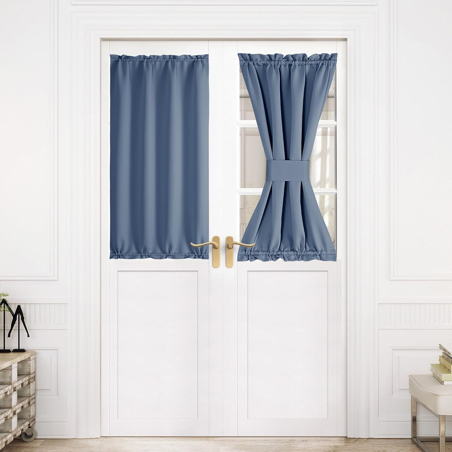 image:imageNICETOWN Stone Blue Blackout Door Curtains with Tieback for French WindowStone Blue