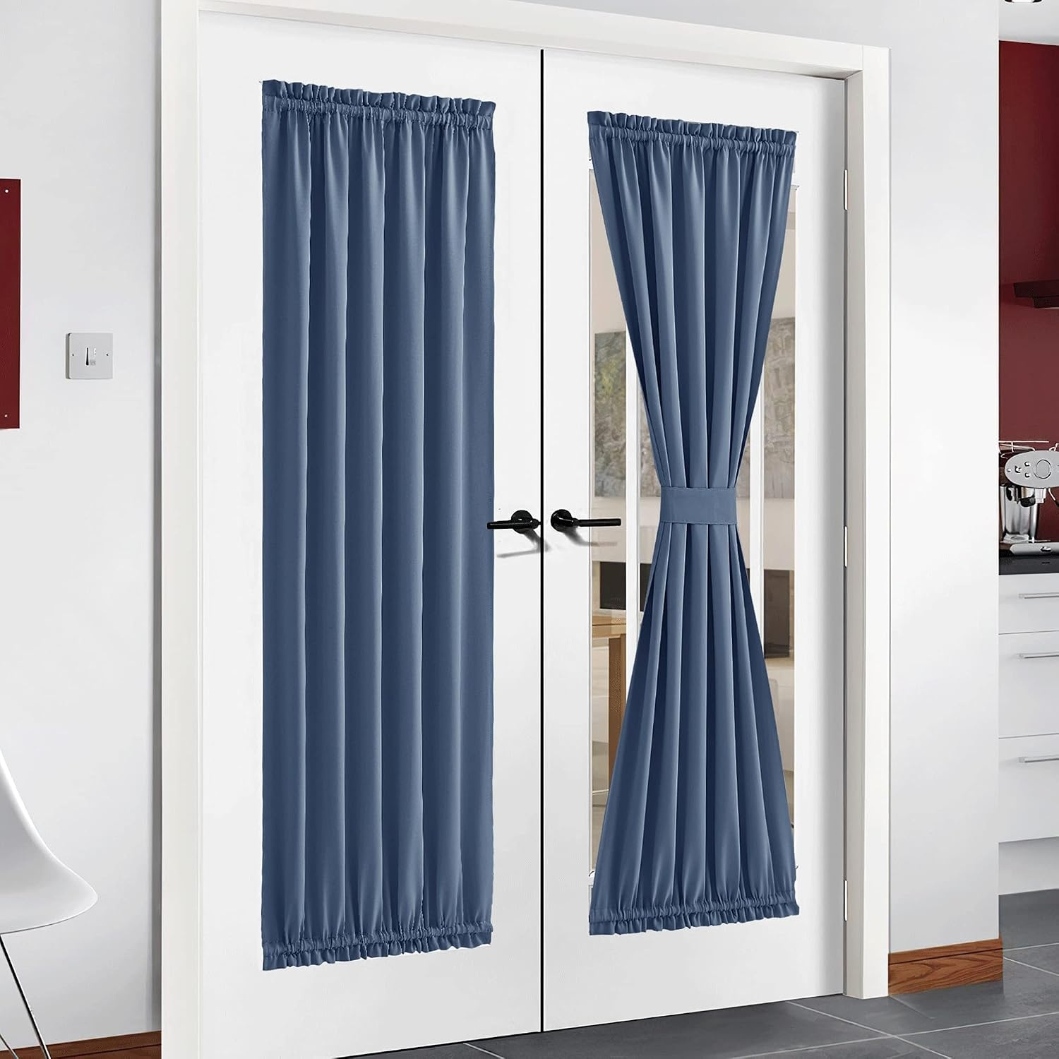 image:imageNICETOWN Stone Blue Blackout Door Curtains with Tieback for French WindowStone Blue