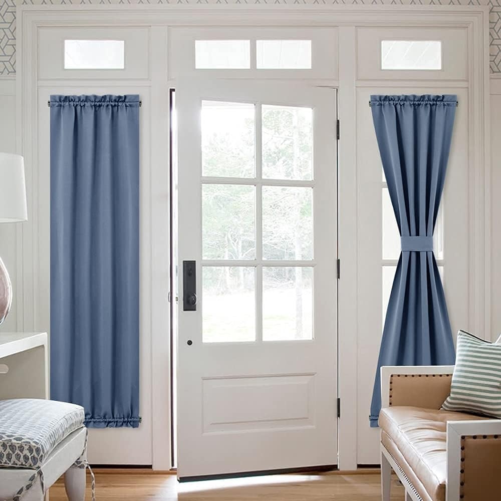 image:imageNICETOWN Stone Blue Blackout Door Curtains with Tieback for French WindowStone Blue