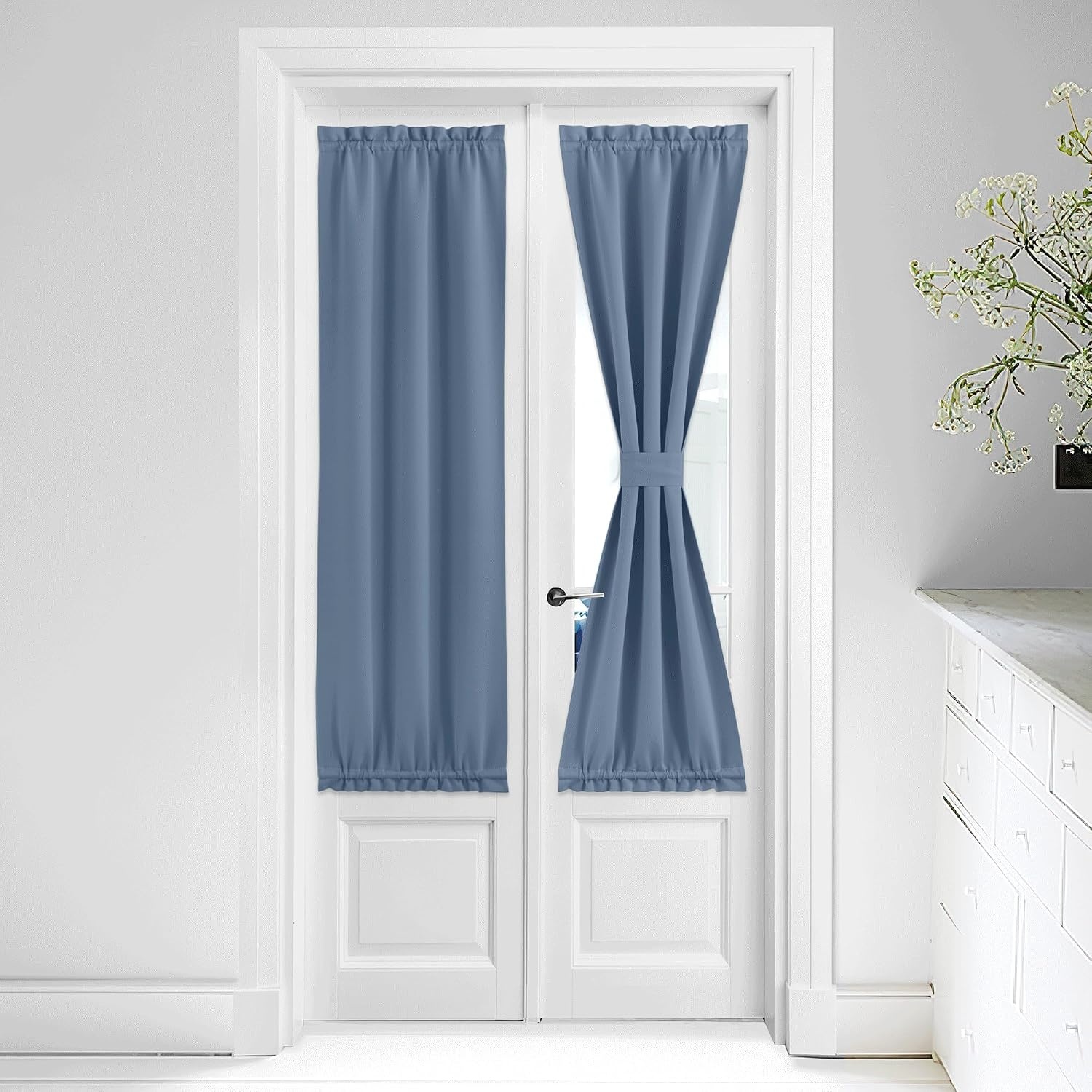 image:imageNICETOWN Stone Blue Blackout Door Curtains with Tieback for French WindowStone Blue