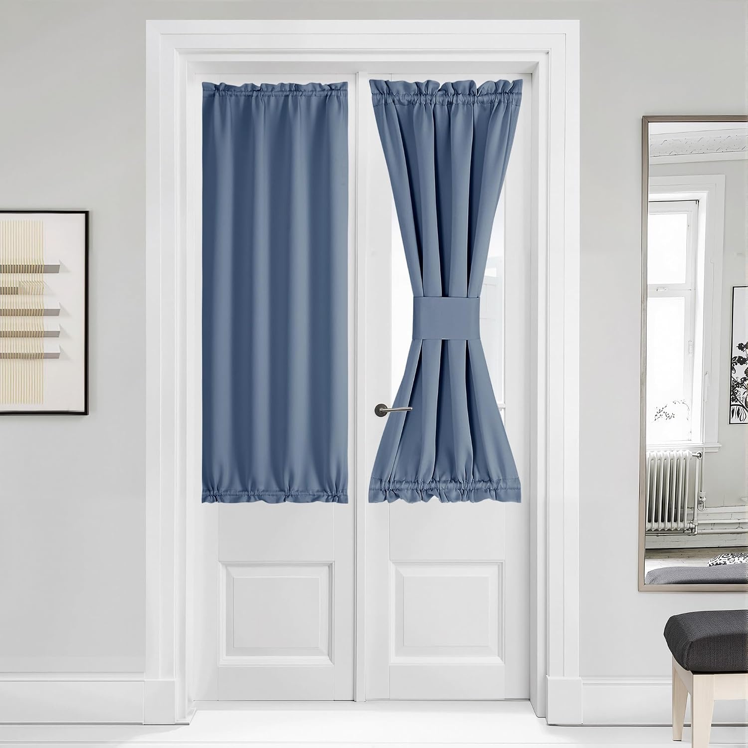 image:imageNICETOWN Stone Blue Blackout Door Curtains with Tieback for French WindowStone Blue