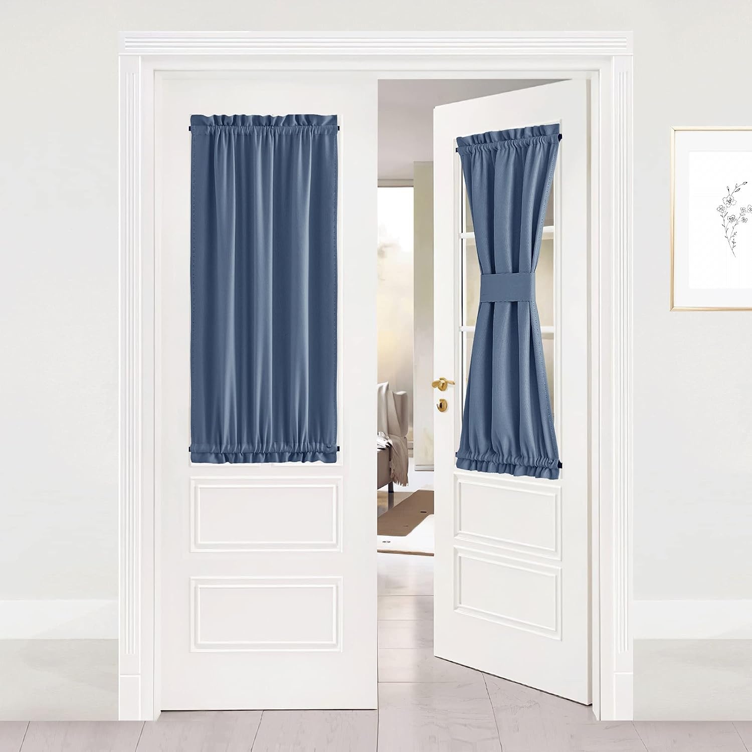 image:imageNICETOWN Stone Blue Blackout Door Curtains with Tieback for French WindowStone Blue
