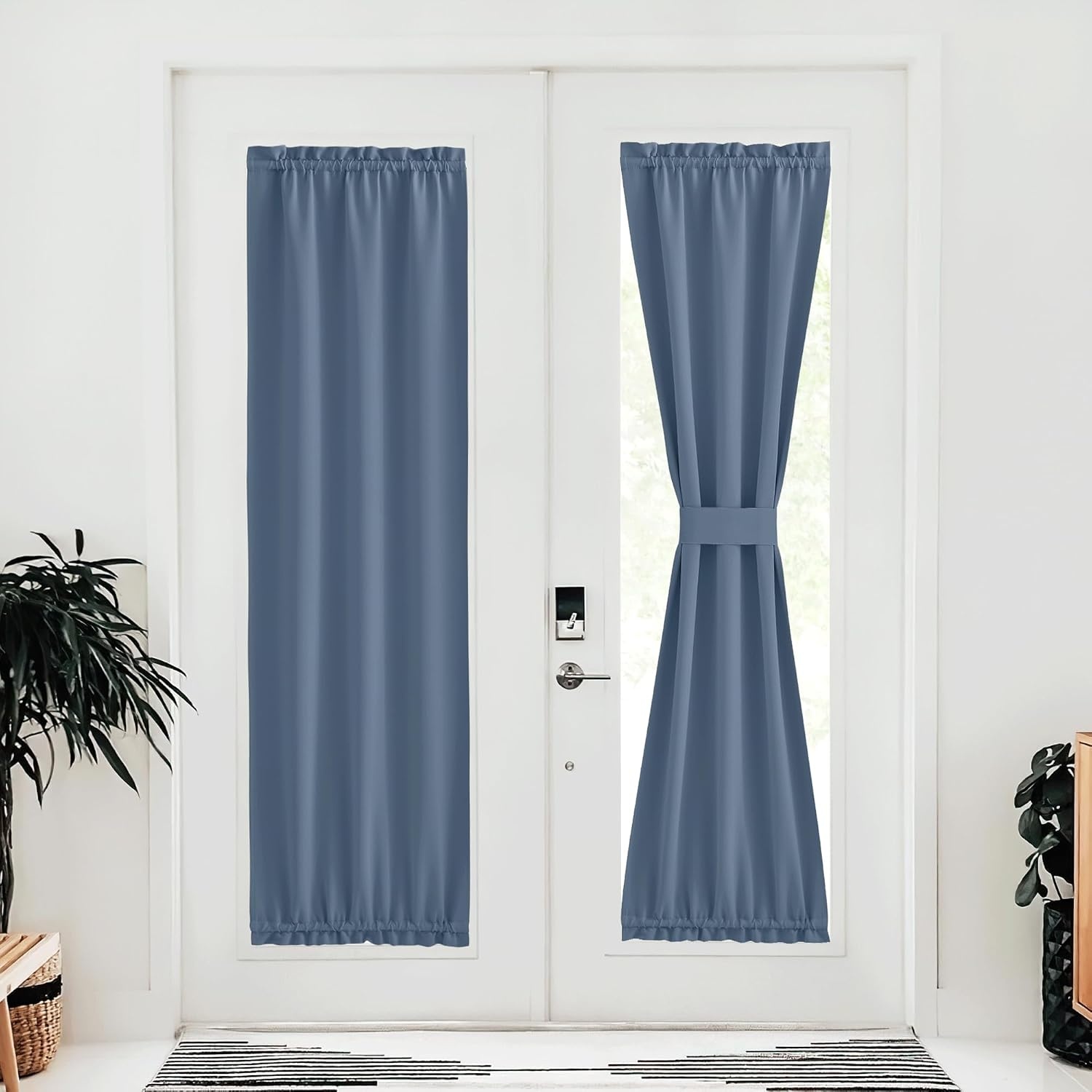image:imageNICETOWN Stone Blue Blackout Door Curtains with Tieback for French WindowStone Blue