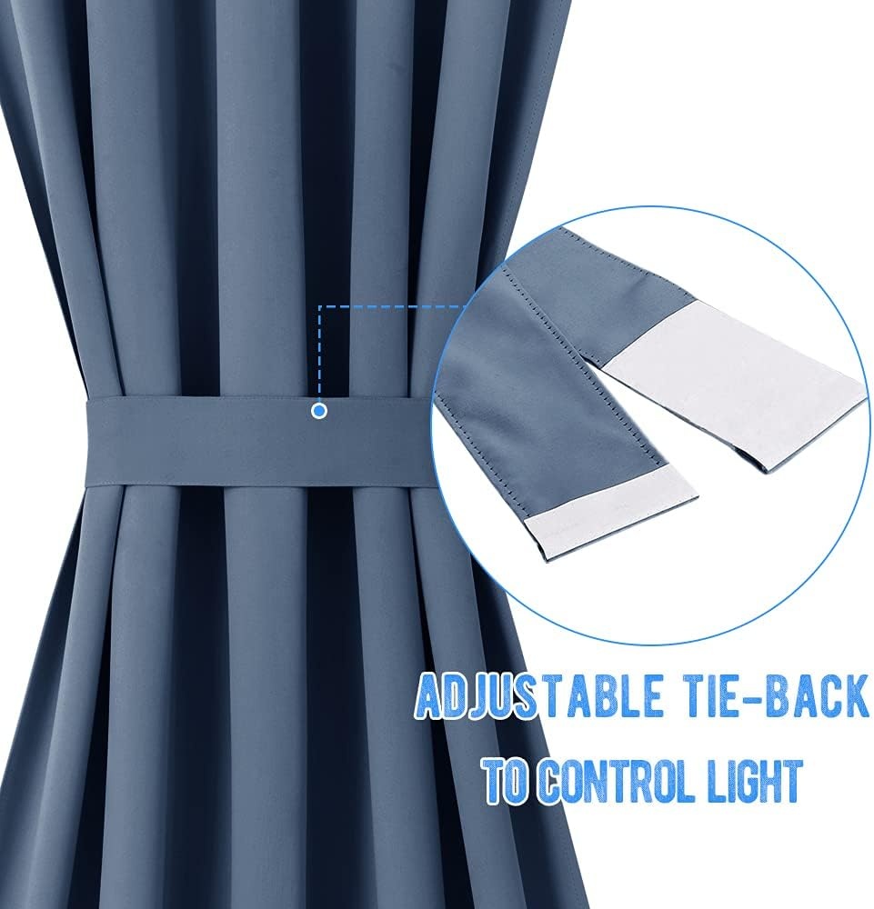 image:imageNICETOWN Stone Blue Blackout Door Curtains with Tieback for French WindowStone Blue