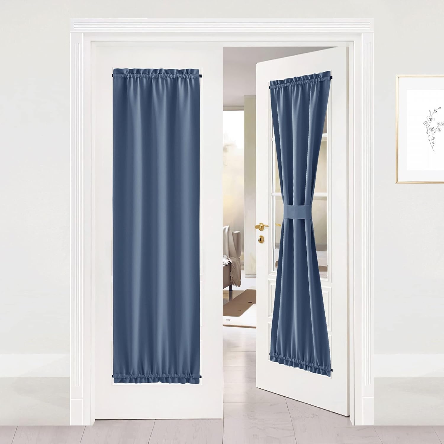 image:imageNICETOWN Stone Blue Blackout Door Curtains with Tieback for French WindowStone Blue