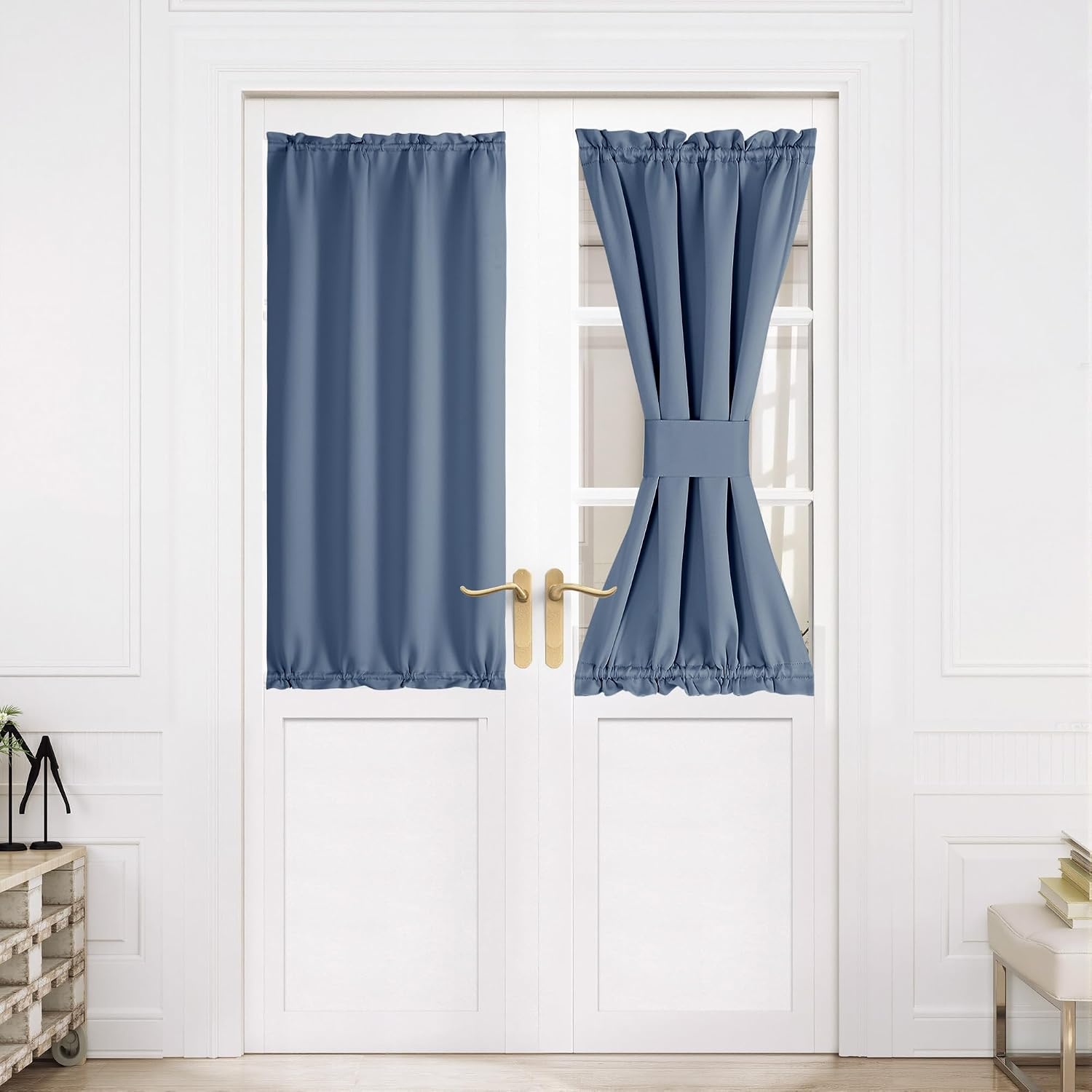 image:imageNICETOWN Stone Blue Blackout Door Curtains with Tieback for French WindowStone Blue