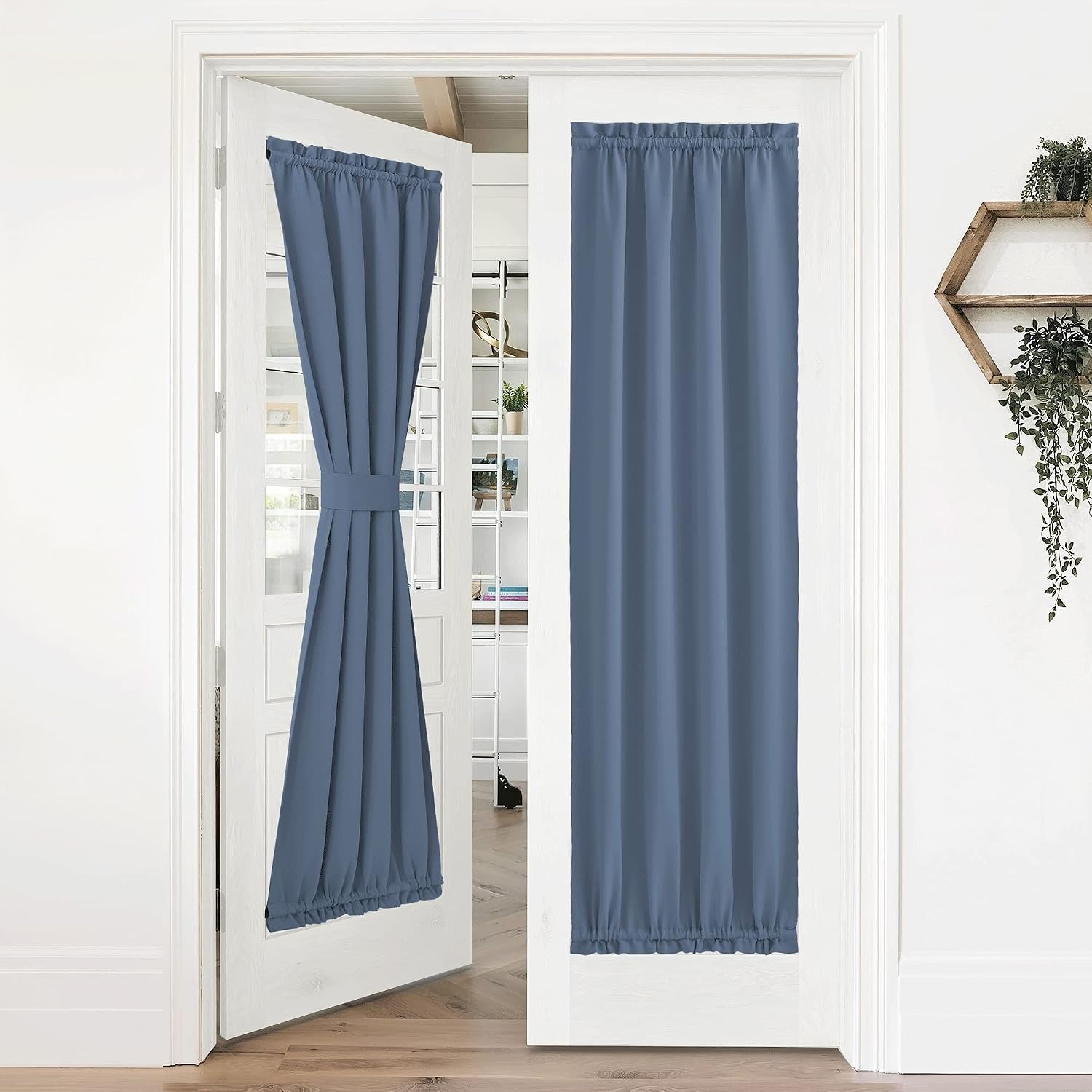 image:imageNICETOWN Stone Blue Blackout Door Curtains with Tieback for French WindowStone Blue