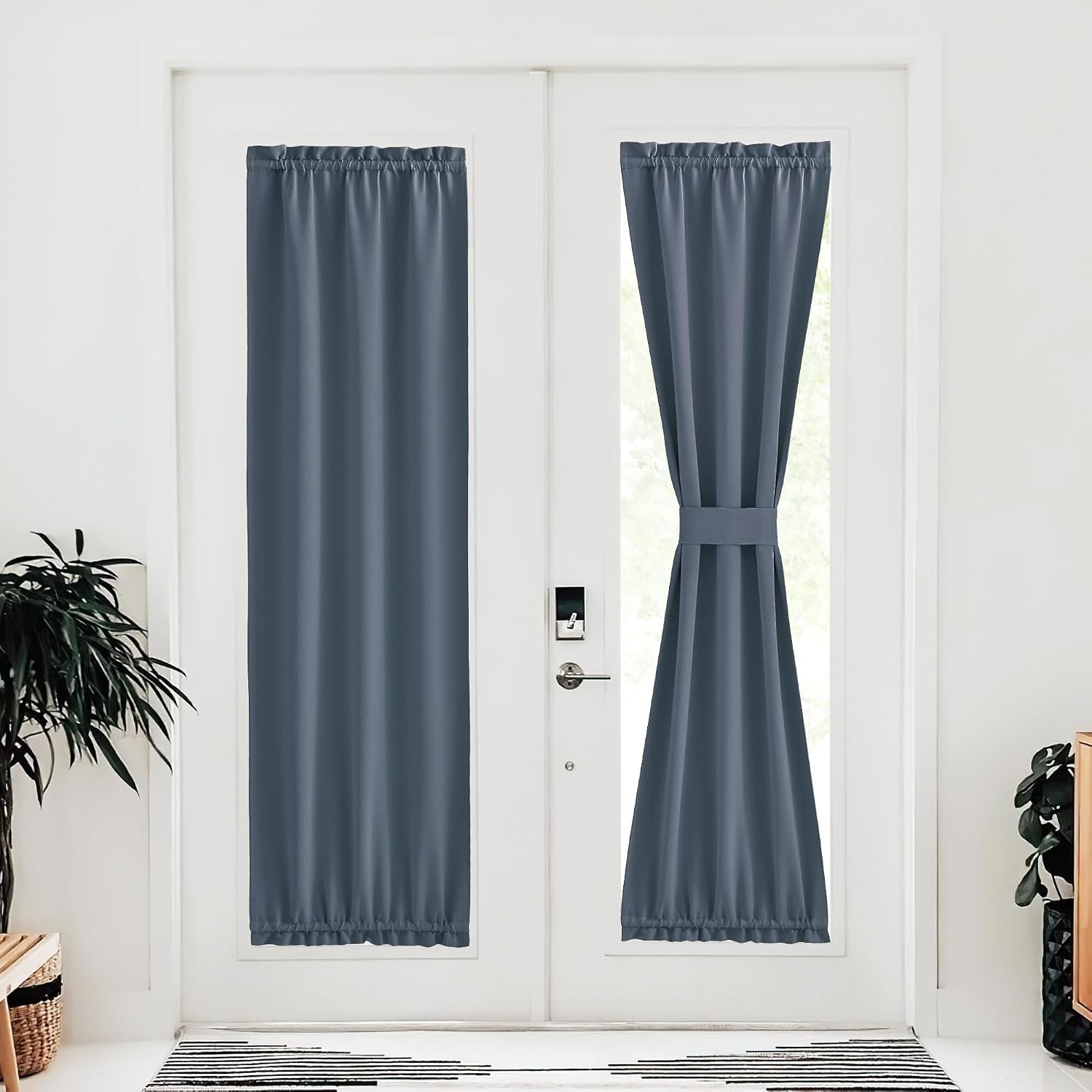 image:imageNICETOWN Stone Blue Blackout Door Curtains with Tieback for French WindowStone Blue