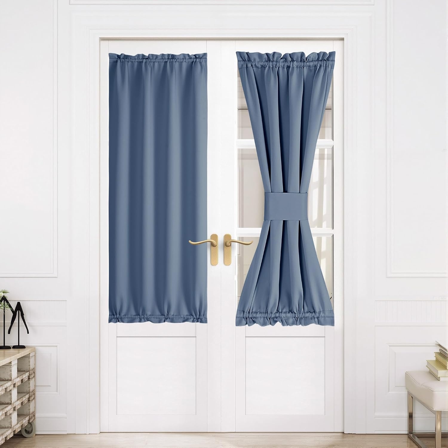 image:imageNICETOWN Stone Blue Blackout Door Curtains with Tieback for French WindowStone Blue