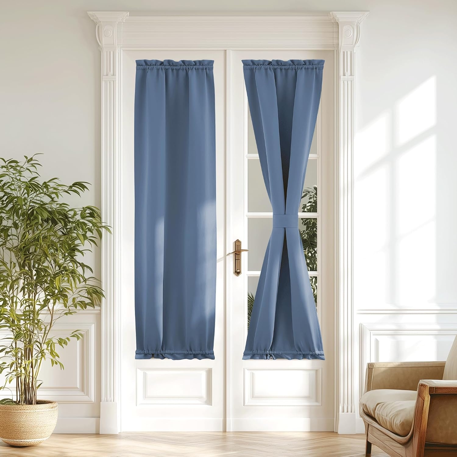 image:imageNICETOWN Stone Blue Blackout Door Curtains with Tieback for French WindowStone Blue
