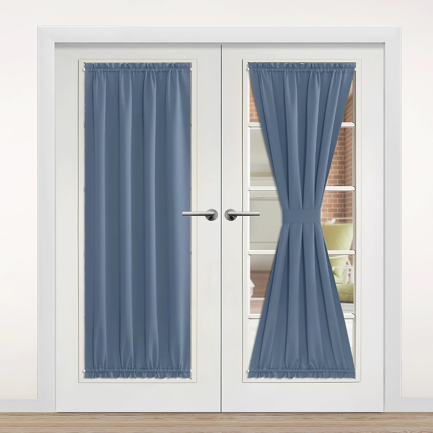 image:imageNICETOWN Stone Blue Blackout Door Curtains with Tieback for French WindowStone Blue