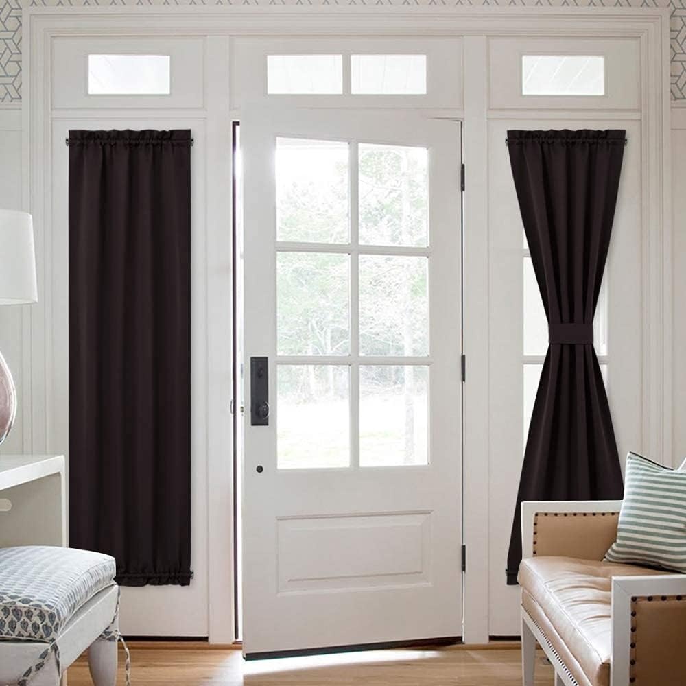 image:imageNICETOWN Stone Blue Blackout Door Curtains with Tieback for French WindowToffee Brown
