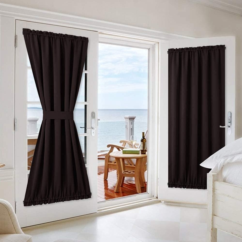 image:imageNICETOWN Stone Blue Blackout Door Curtains with Tieback for French WindowToffee Brown