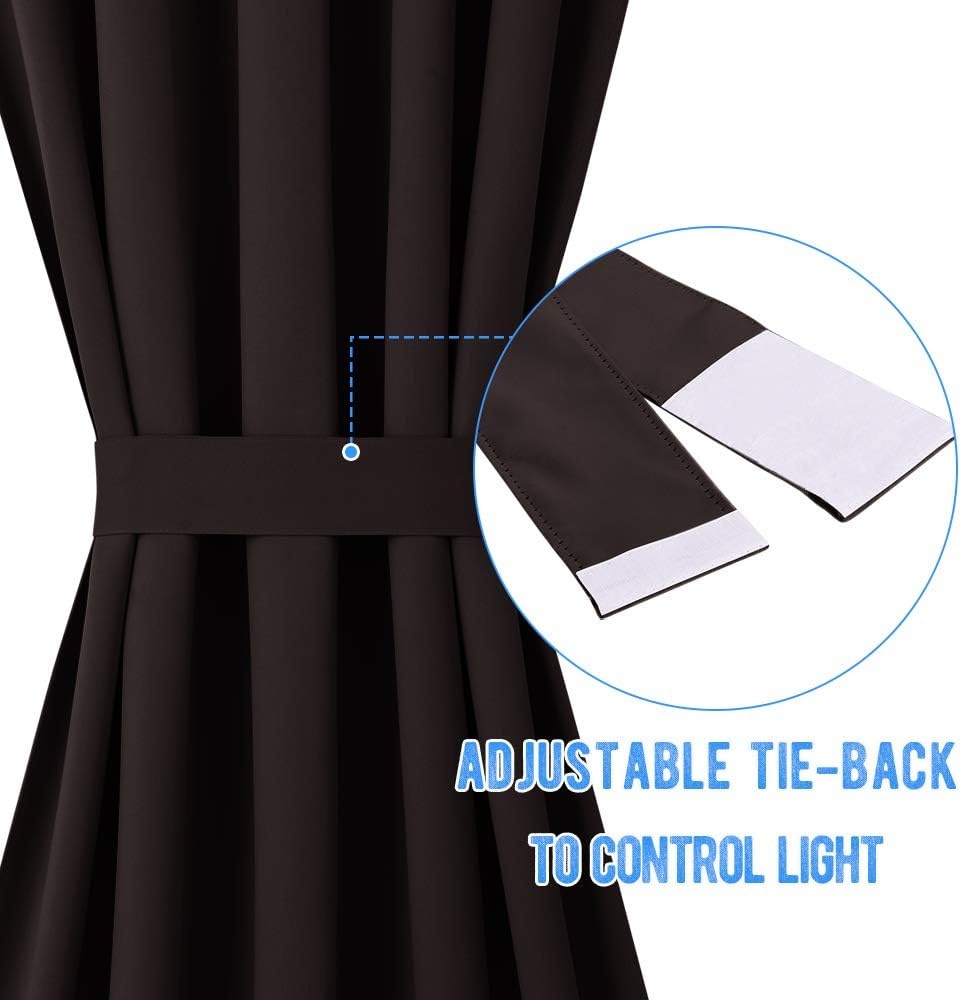 image:imageNICETOWN Stone Blue Blackout Door Curtains with Tieback for French WindowToffee Brown
