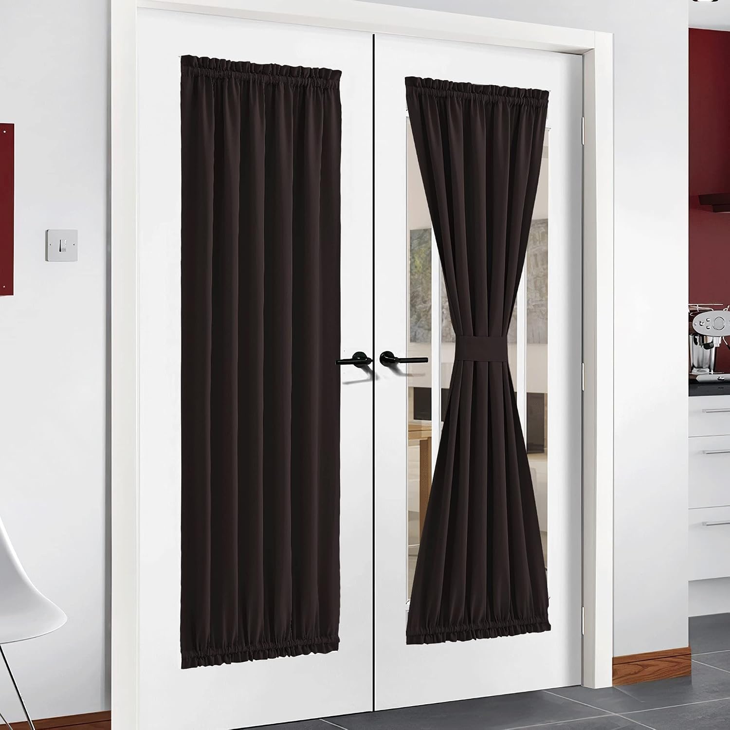 image:imageNICETOWN Stone Blue Blackout Door Curtains with Tieback for French WindowToffee Brown